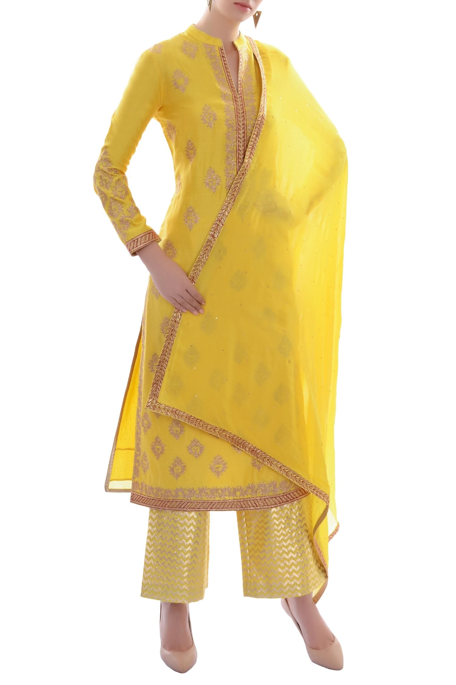 Aiman Yellow Embroidered Kurta Set
