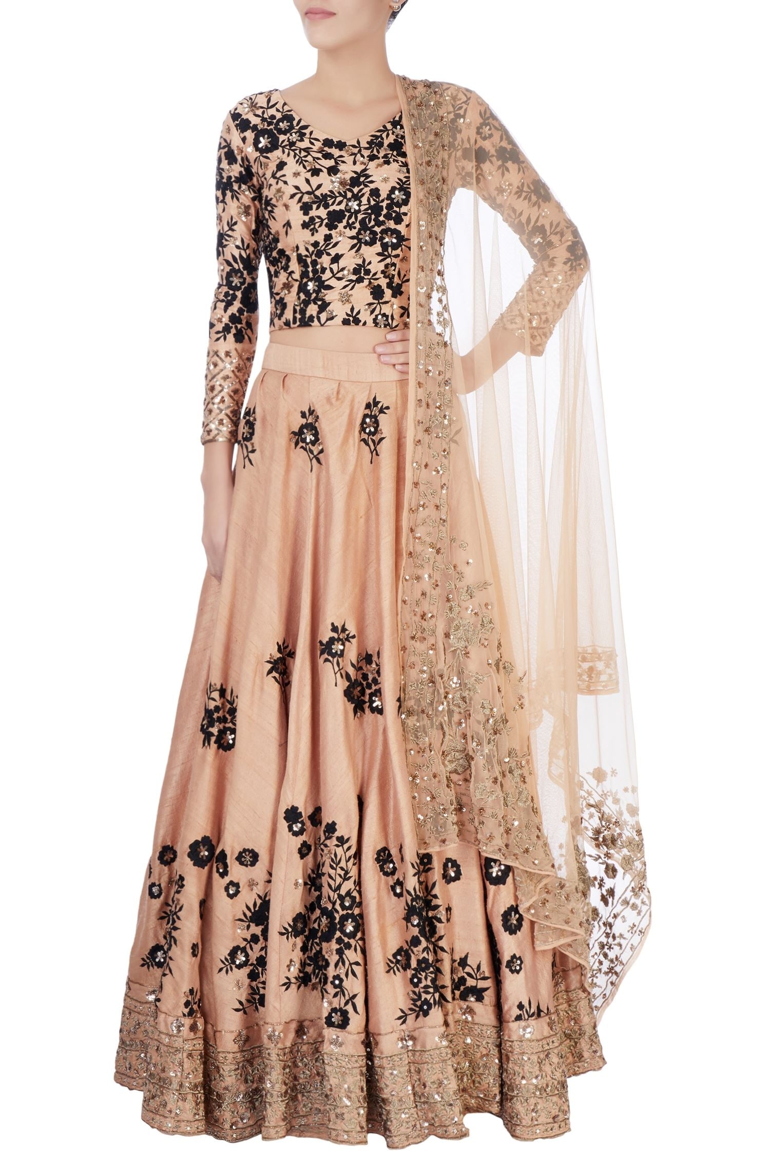 Buy Astha Narang Peach Embroidered Lehenga Set Online | Aza Fashions