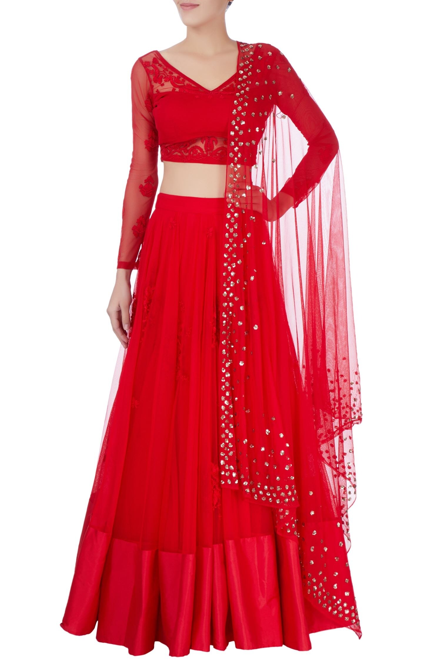 Buy Hot red embroidered lehenga by Astha Narang at Aza Fashions