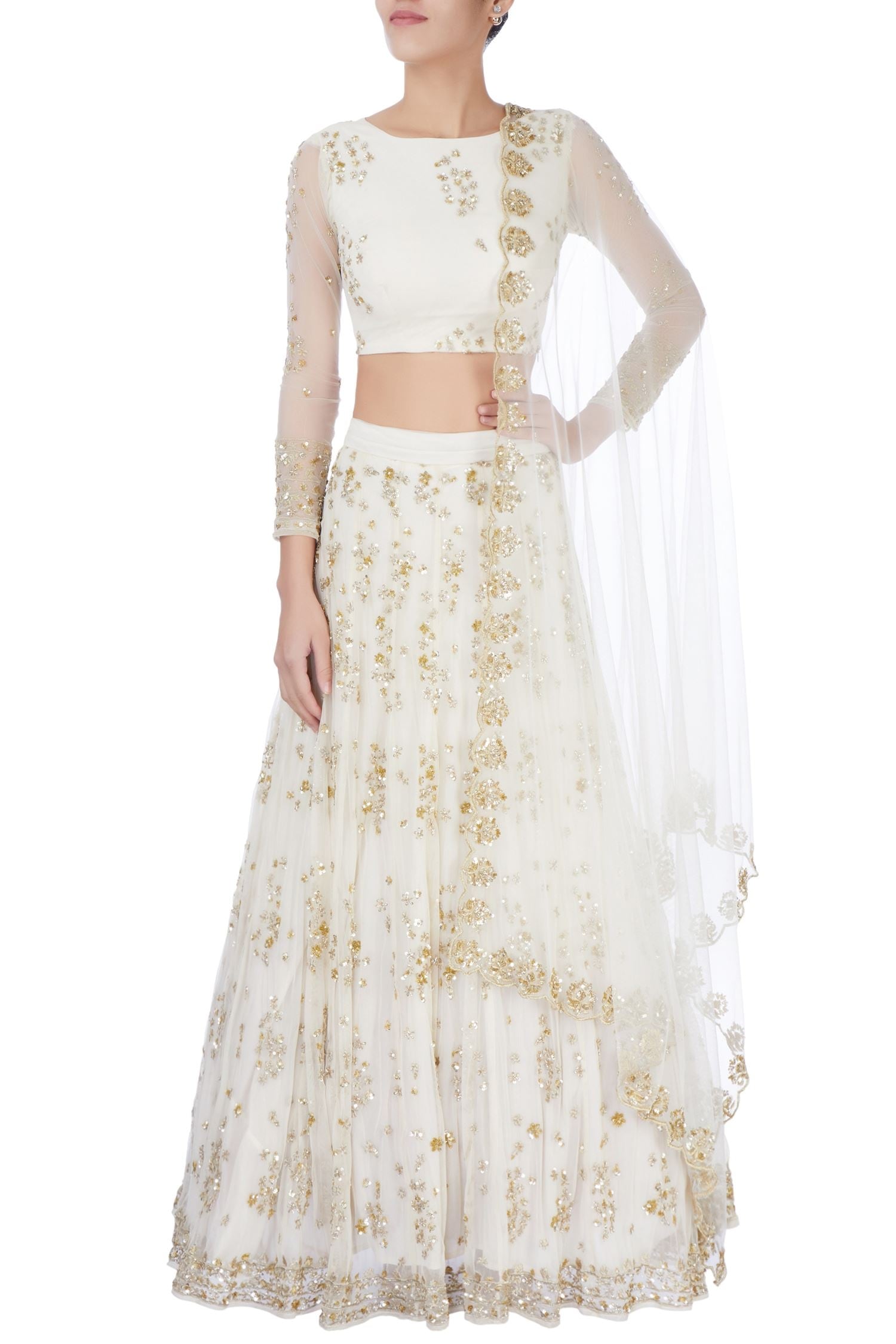 Buy White sequin embellished lehenga by Astha Narang at Aza Fashions