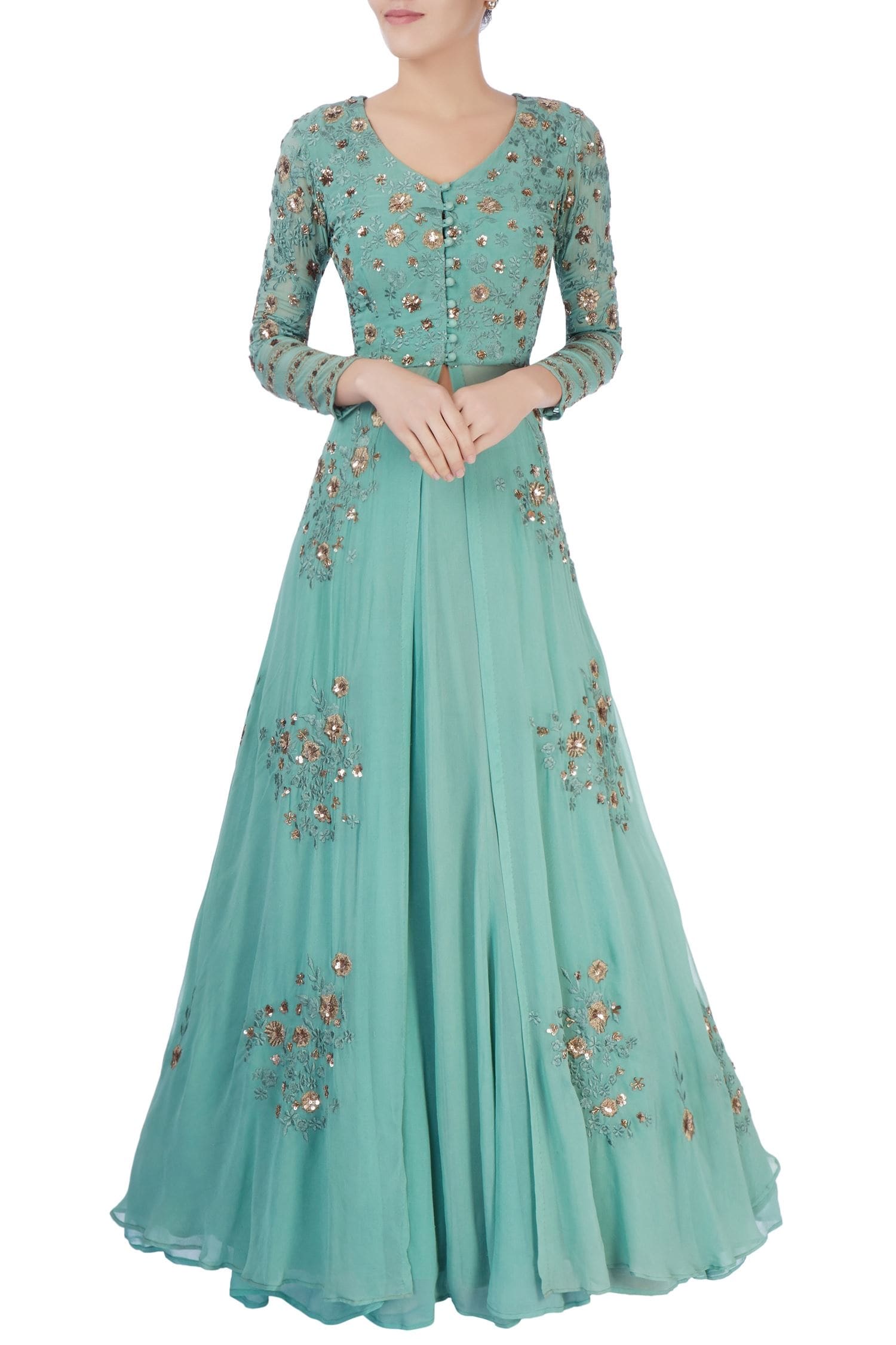 Astha Narang Green Embroidered Kurta Lehenga Set