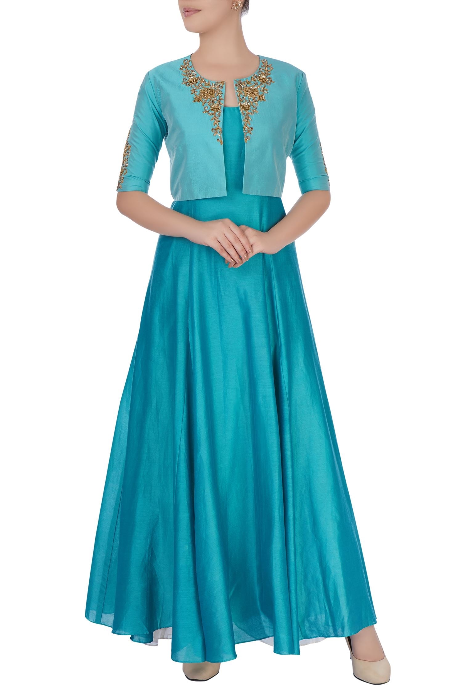Buy Blue embroidered anarkali & jacket by Rachana Ved at Aza Fashions