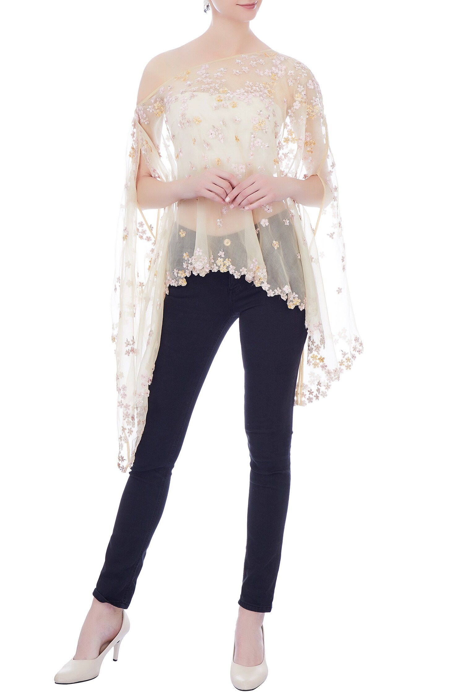 Buy Kavita Bhartia White Organza Asymmetric Cape Online Aza Fashions