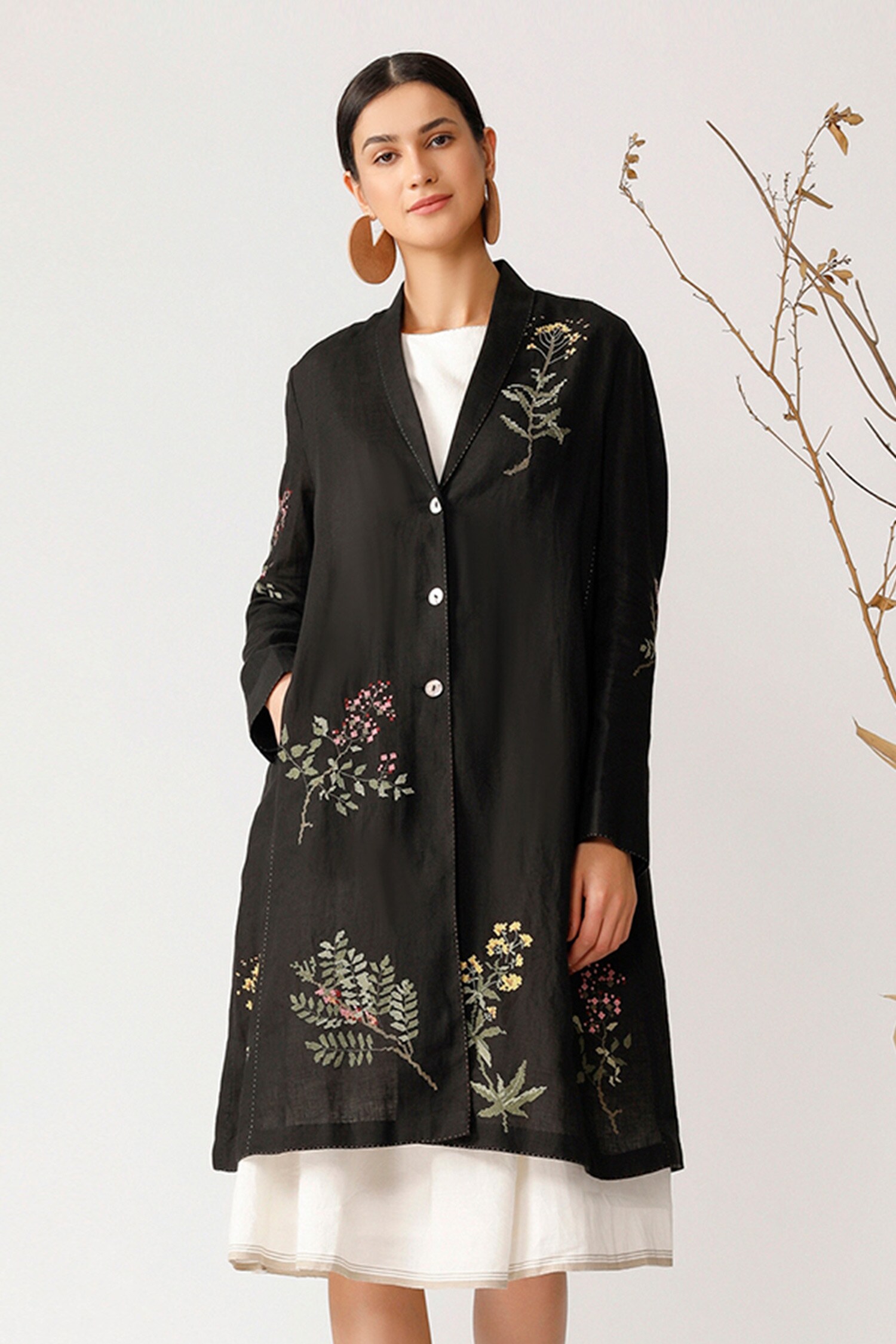 Buy Payal Pratap Black Linen Embroidered Jacket Online Aza Fashions