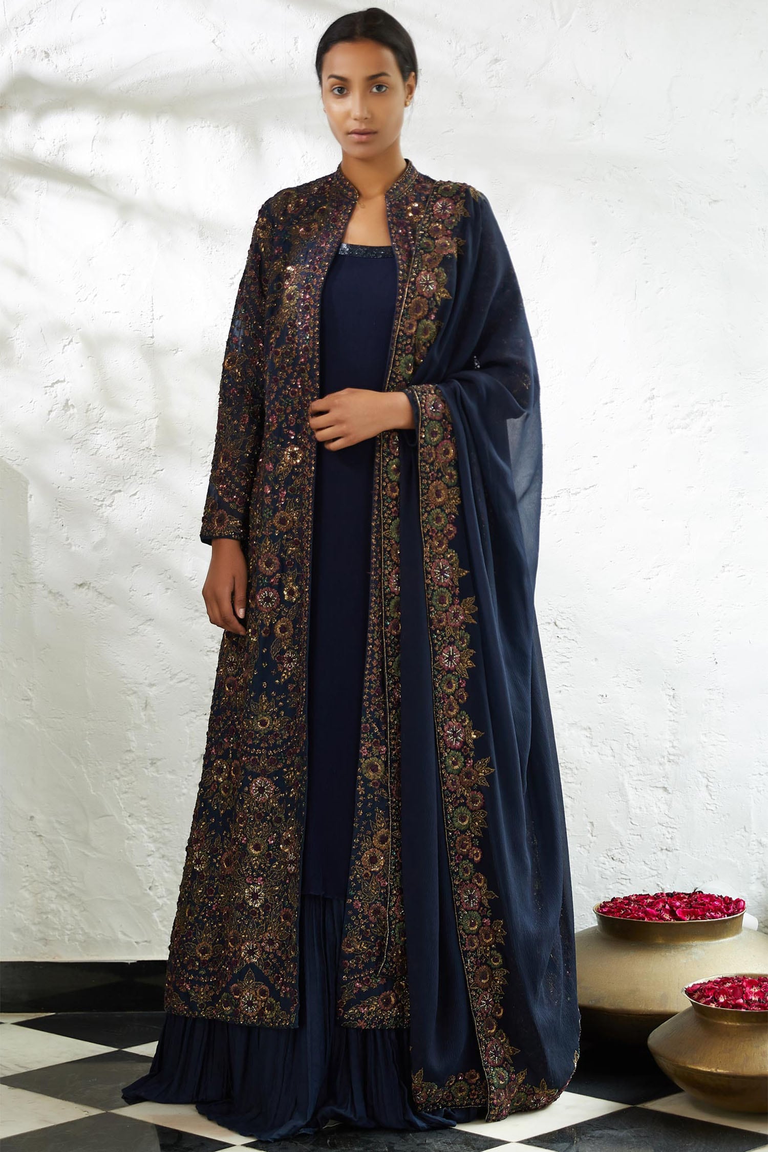 Buy Nakul Sen Blue Embroidered Jacket Kurta Set Online | Aza Fashions