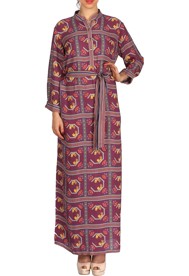 Soup by Sougat Paul Maroon Crepe Printed Maxi Dress