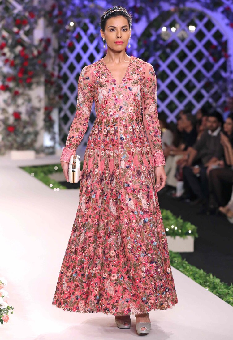 Buy Old rose embroidered gown by Varun Bahl at Aza Fashions