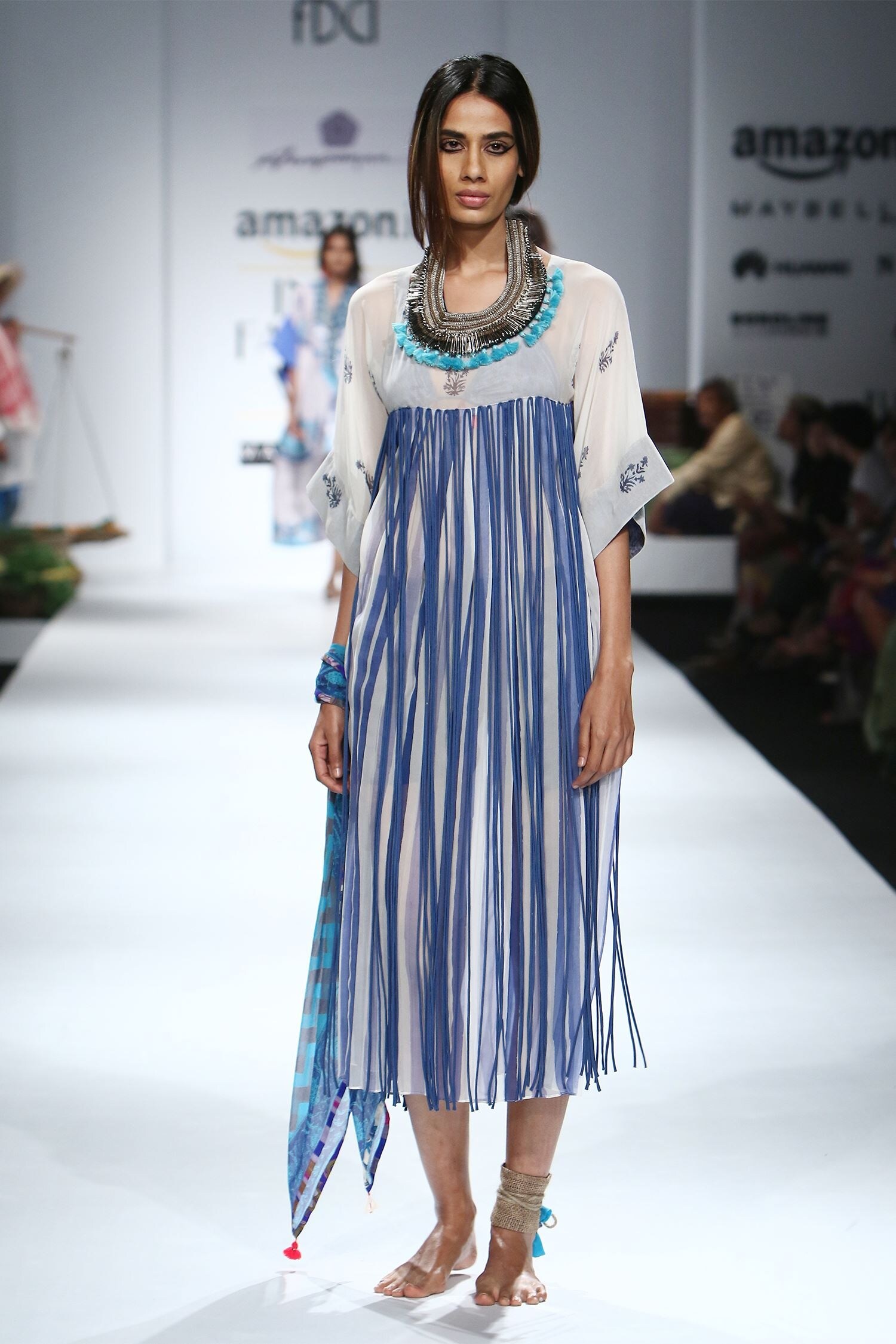 Buy White & blue printed & tassel embellished dress by Anupamaa Dayal ...