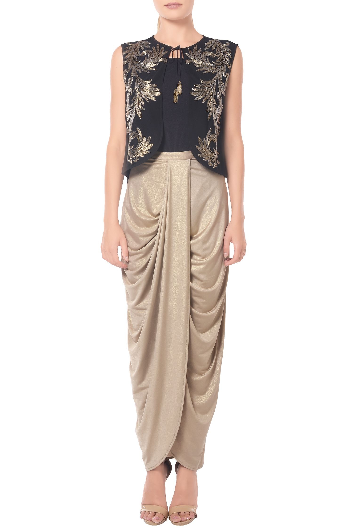 Buy Namrata Joshipura Beige And Gold Shimmer Dhoti Skirt Online | Aza ...