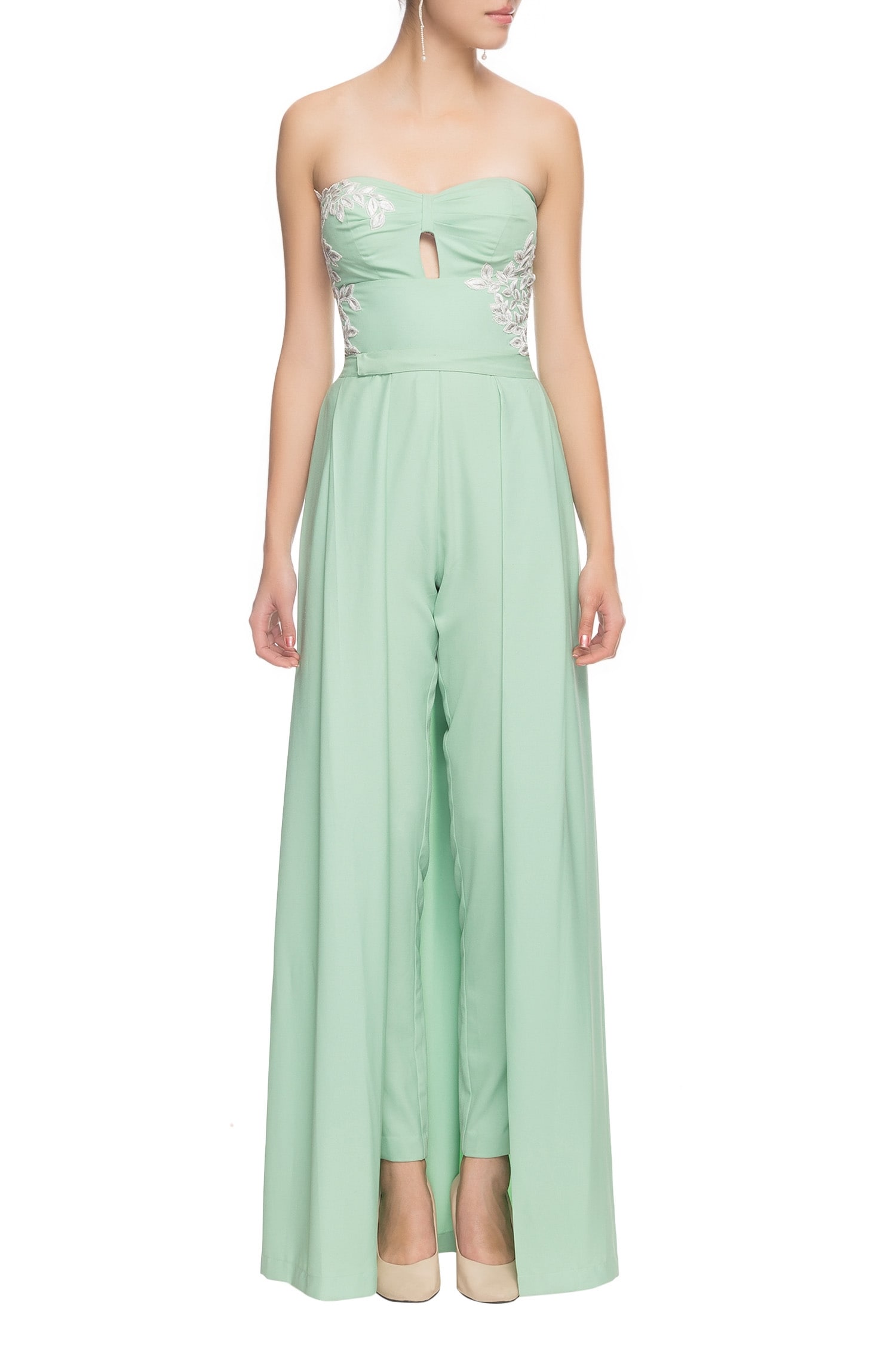 Buy Mint green embroidered jumpsuit by Ohaila Khan at Aza Fashions