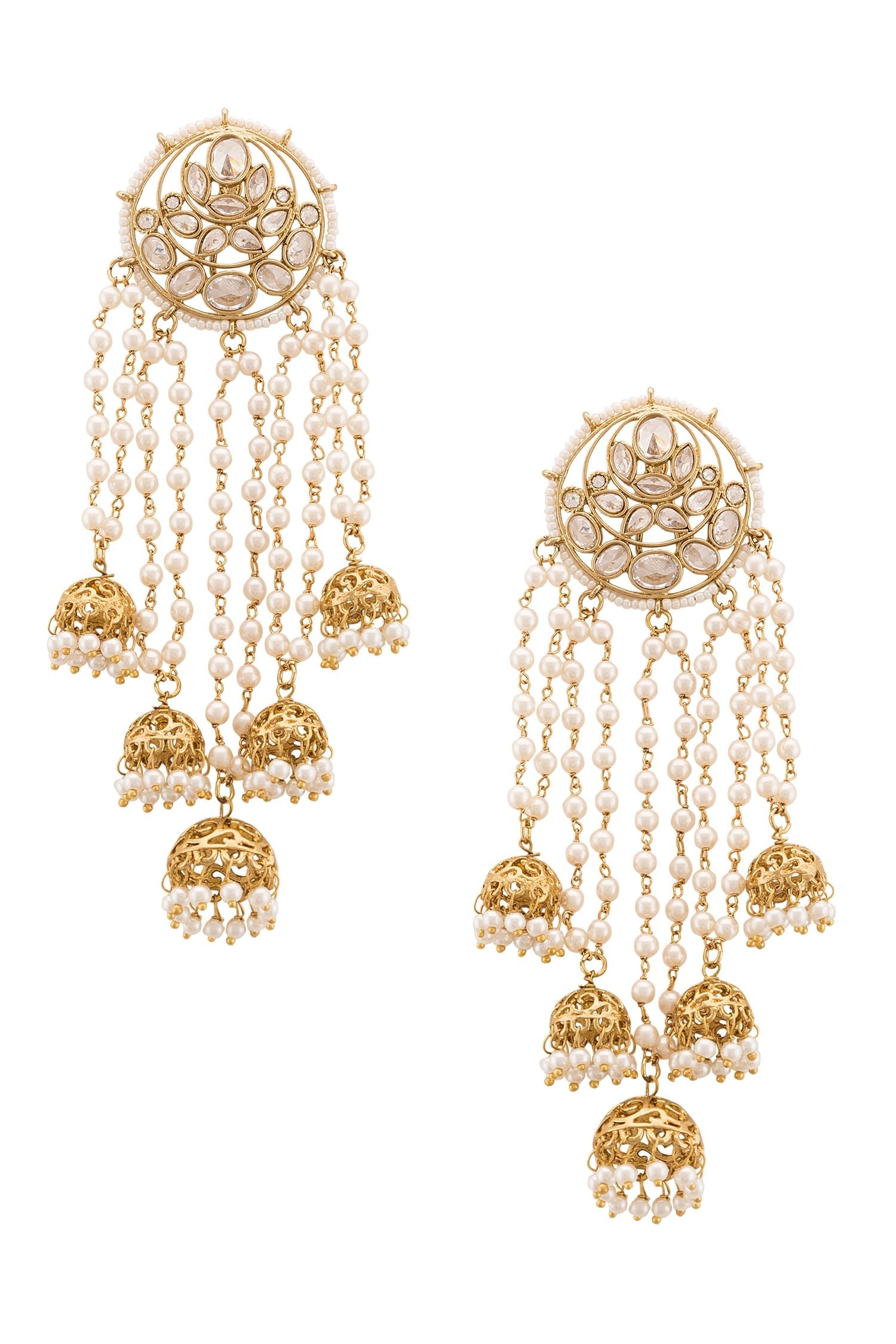 Buy Semi-precious kundan and pearl studded earrings by Shillpa Purii at ...