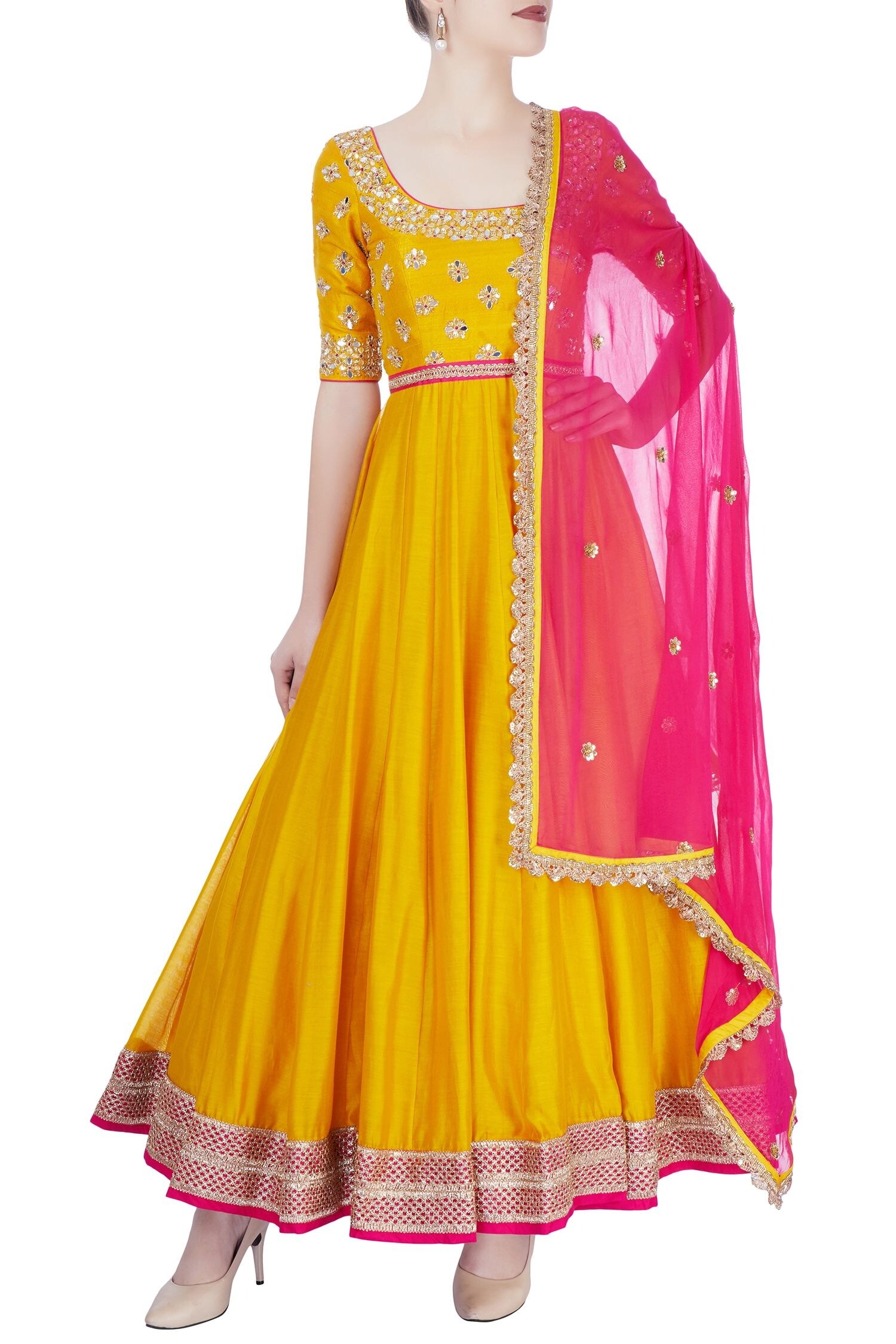 yellow and pink anarkali