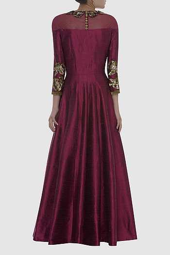 Maroon Embroidered Anarkali Kurta Set with Dupatta