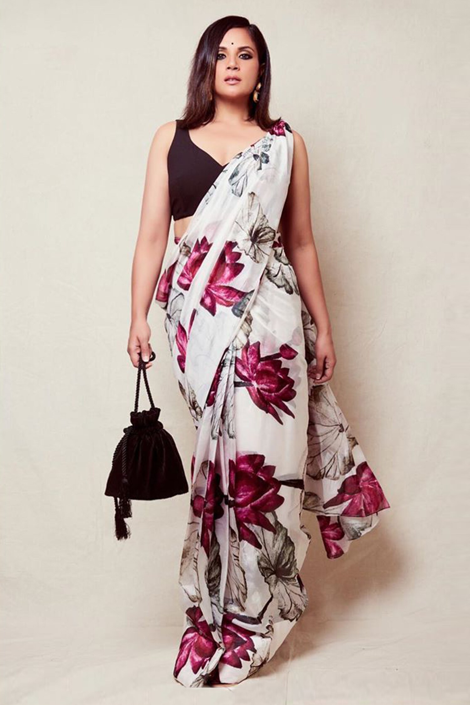 Buy Prints by Radhika Beige Silk Organza Printed Saree Online Aza Fashions