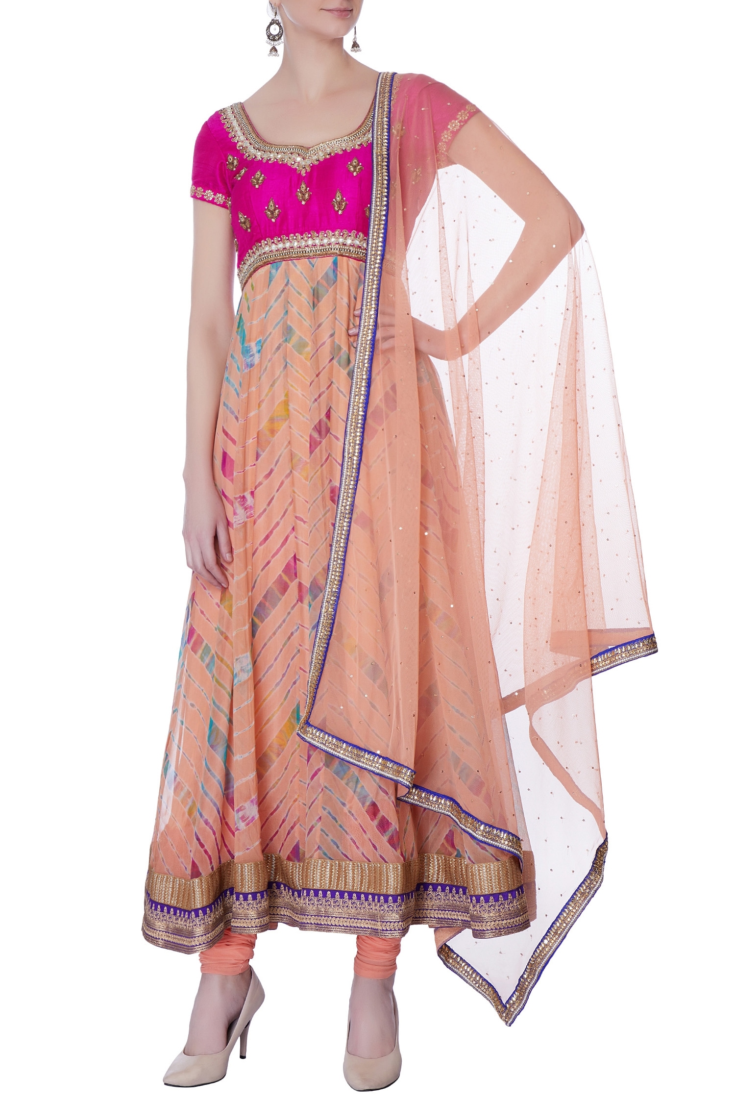 Bhumika Grover Pink And Peach Flared Anarkali Set For Women