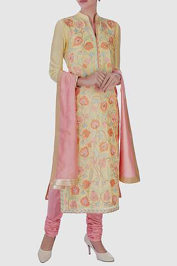 Yellow Kurta Cotton Art Silk With Embroidery Chudidar