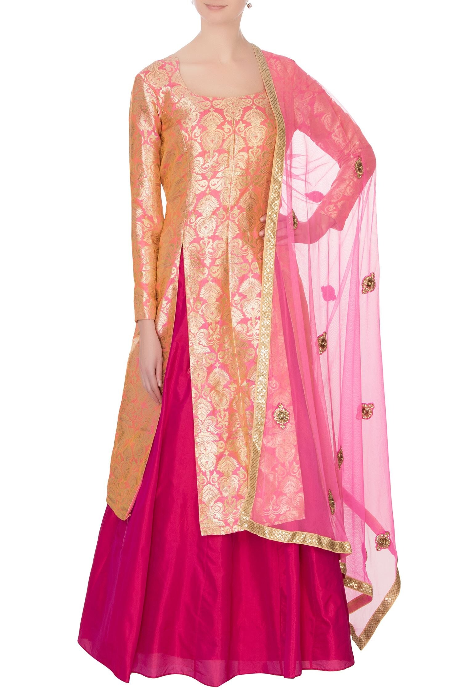 Neha Mehta Couture Pink Silk Kurta And Lehenga Set