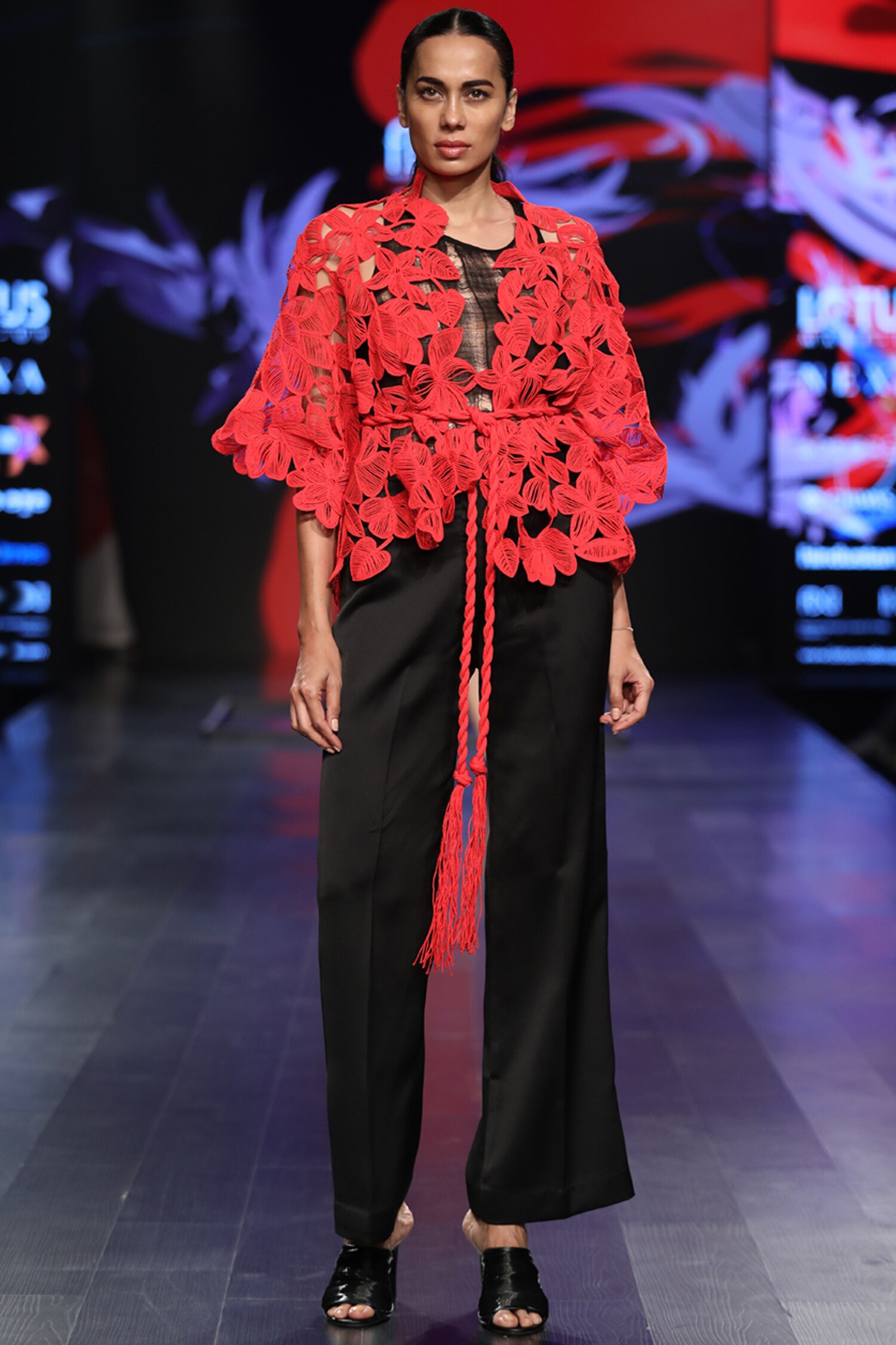 Buy Rimzim Dadu Red Polyester Chiffon Cutwork Jacket Online | Aza Fashions