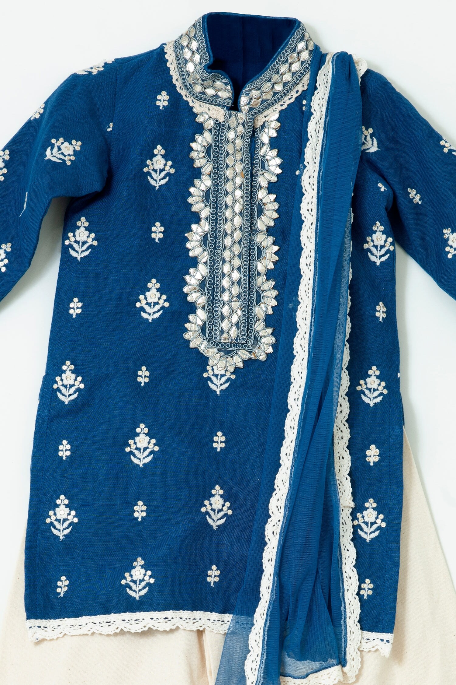 Buy Shruti Jalan Blue Embroidered Kurta Palazzo Set For Girls Online ...