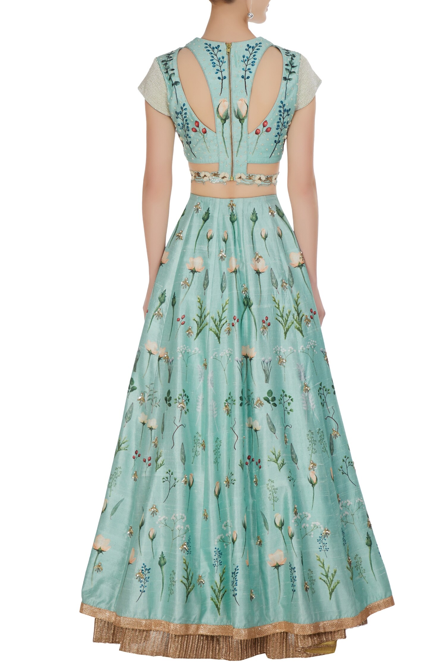 Buy Yashodhara Raw Silk Floral Pearl Lehenga With Cutout Blouse And Tassel Dupatta Online Aza