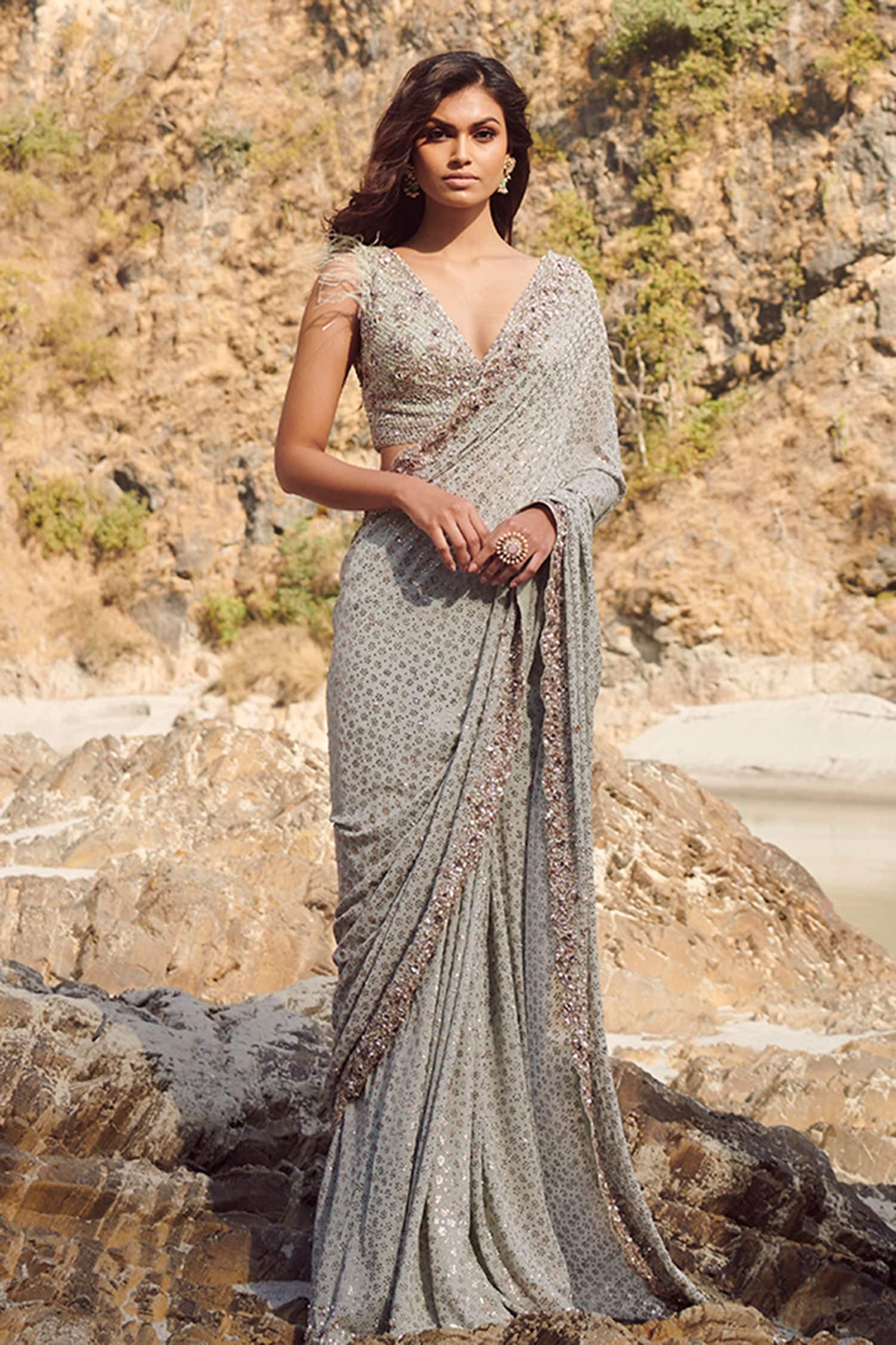 Grey Soft Chiffon Saree With Sartin Pattu Border - Monastoor- Indian  ethnical dress collections with more than 1500+ fashionable indian  traditional dresses and ethnical jewelleries.
