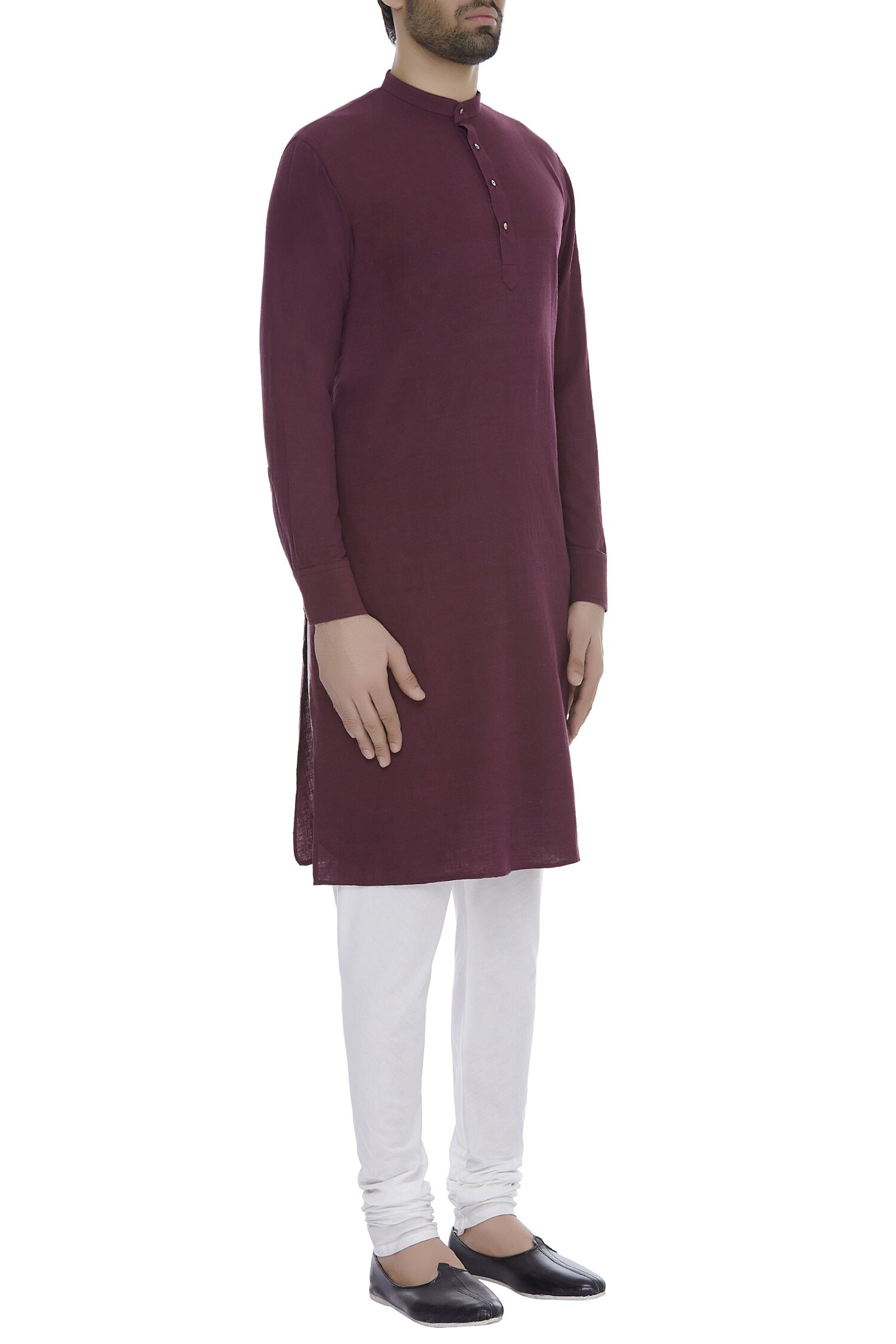 Buy Fahd Khatri Men Maroon Side Slit Cuff Sleeves Kurta Online Aza Fashions