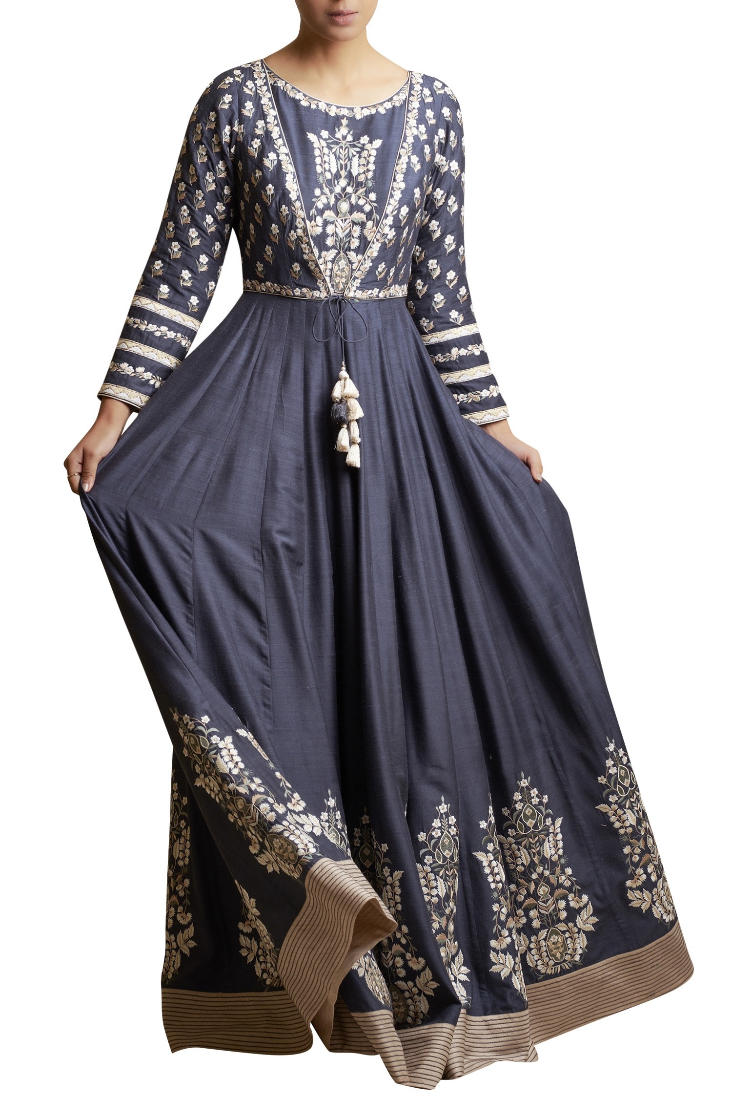 Buy Sue Mue Blue Embroidered Anarkali Kurta And Dupatta Set Online