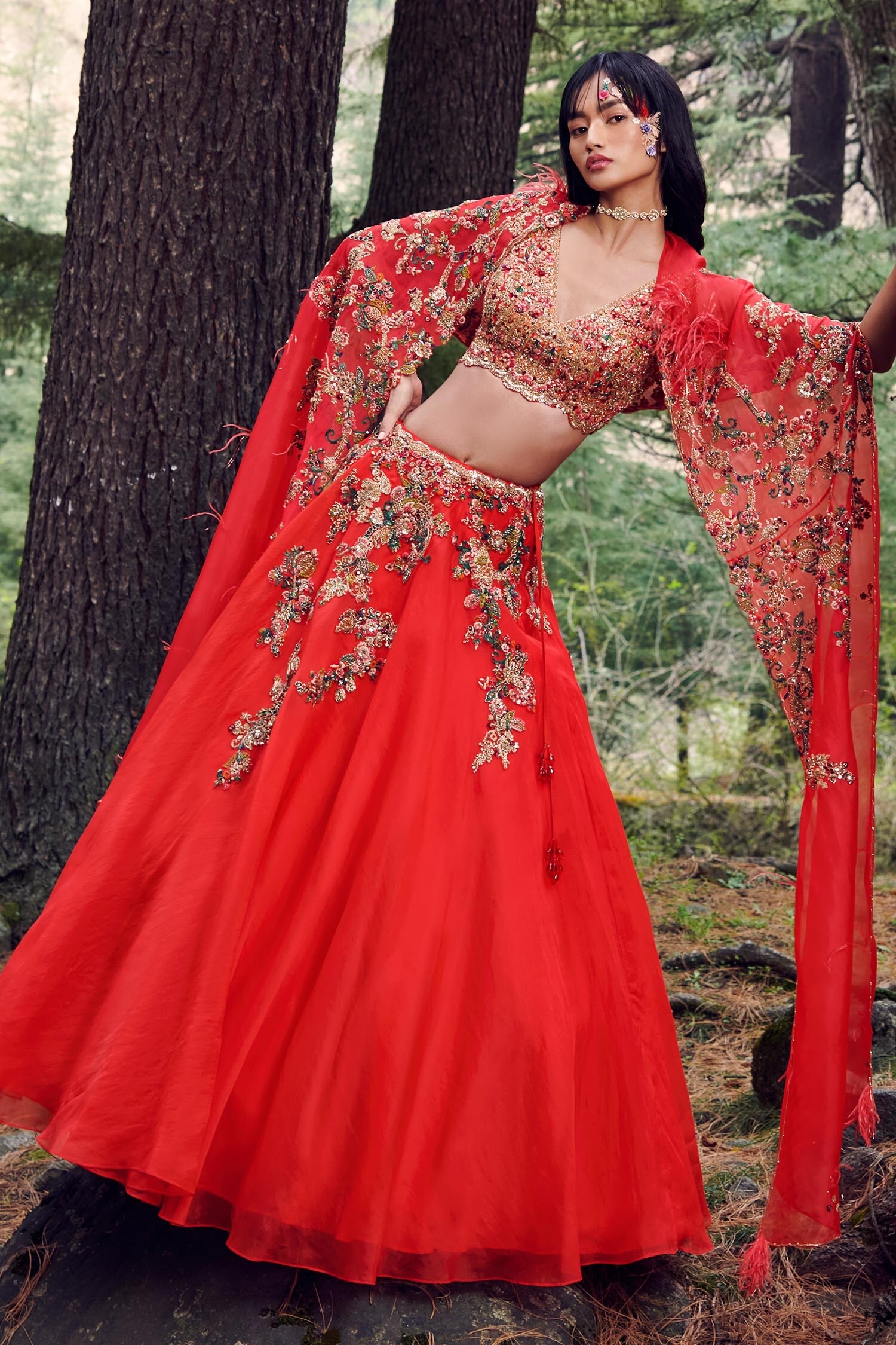 Buy Dolly J Red Soft Humour Organza Lehenga Set Online Aza Fashions
