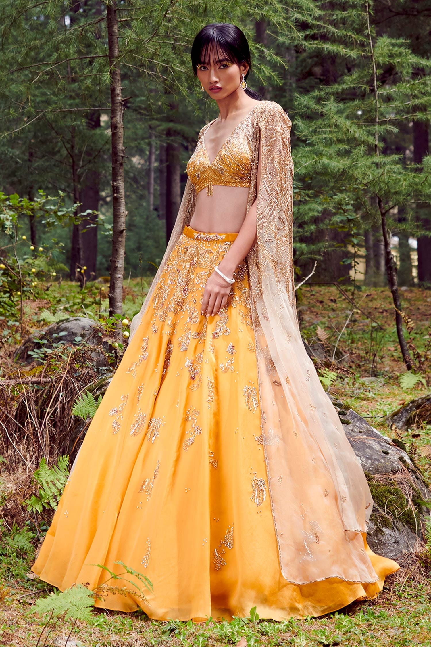 Buy Dolly J Yellow Suzy Organza Embroidered Lehenga Set Online Aza