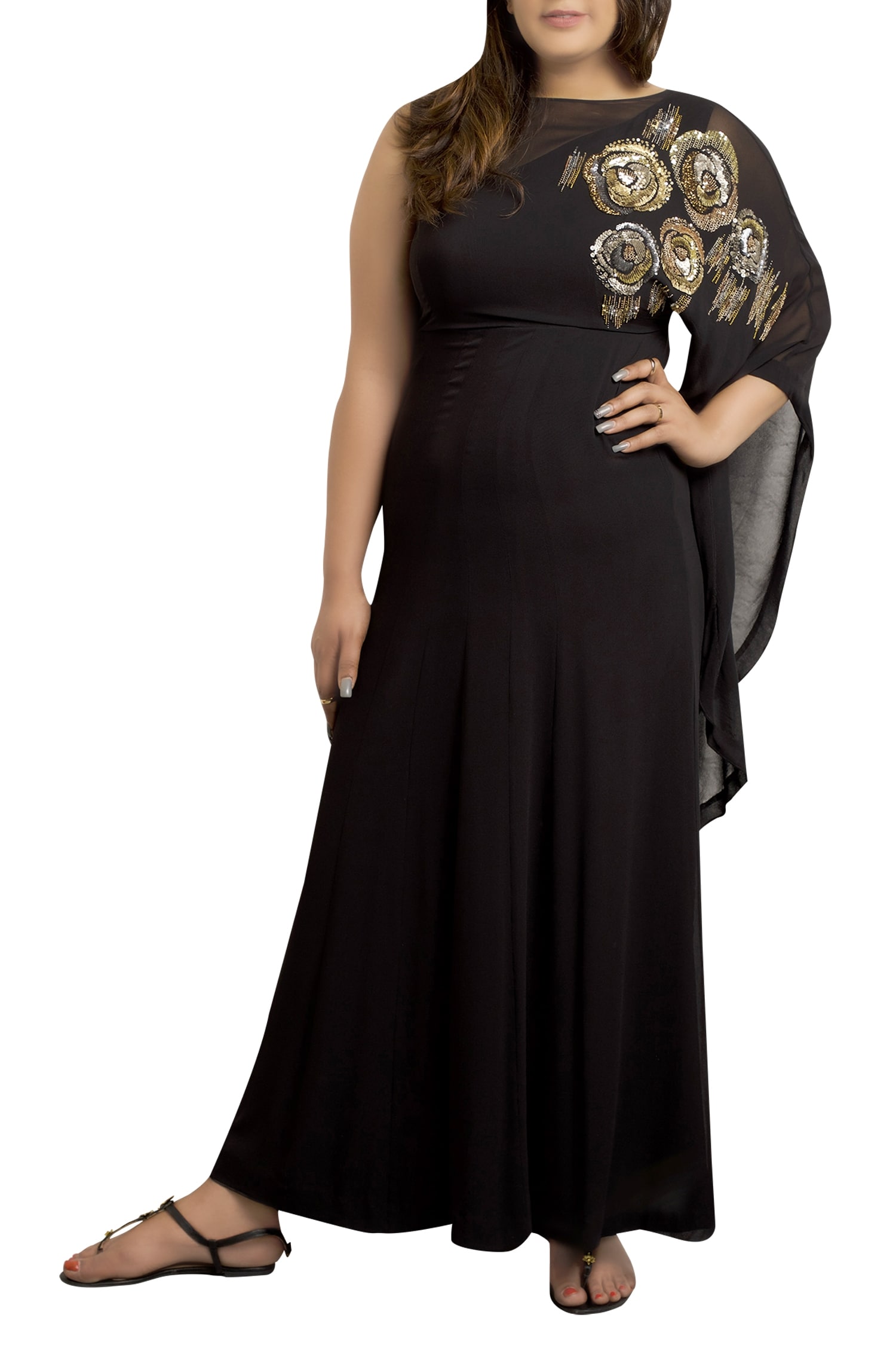 Buy Half Full Curve Black Embellished Maxi Dress Online | Aza Fashions