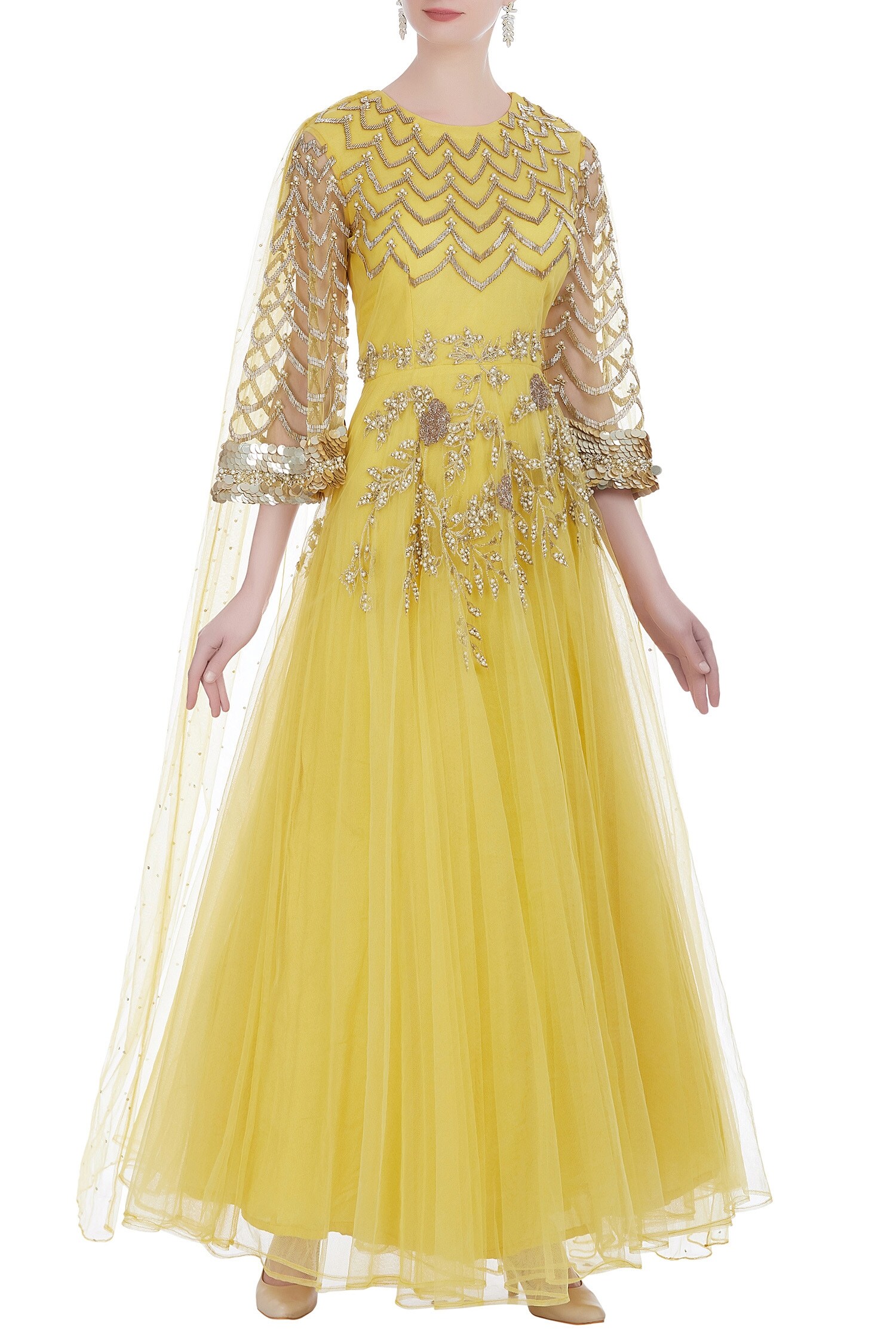 Buy Bhumika Sharma Yellow Embellished Draped Gown Online Aza Fashions