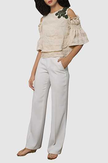 Reynu Taandon Beige Linen Cold Shoulder 