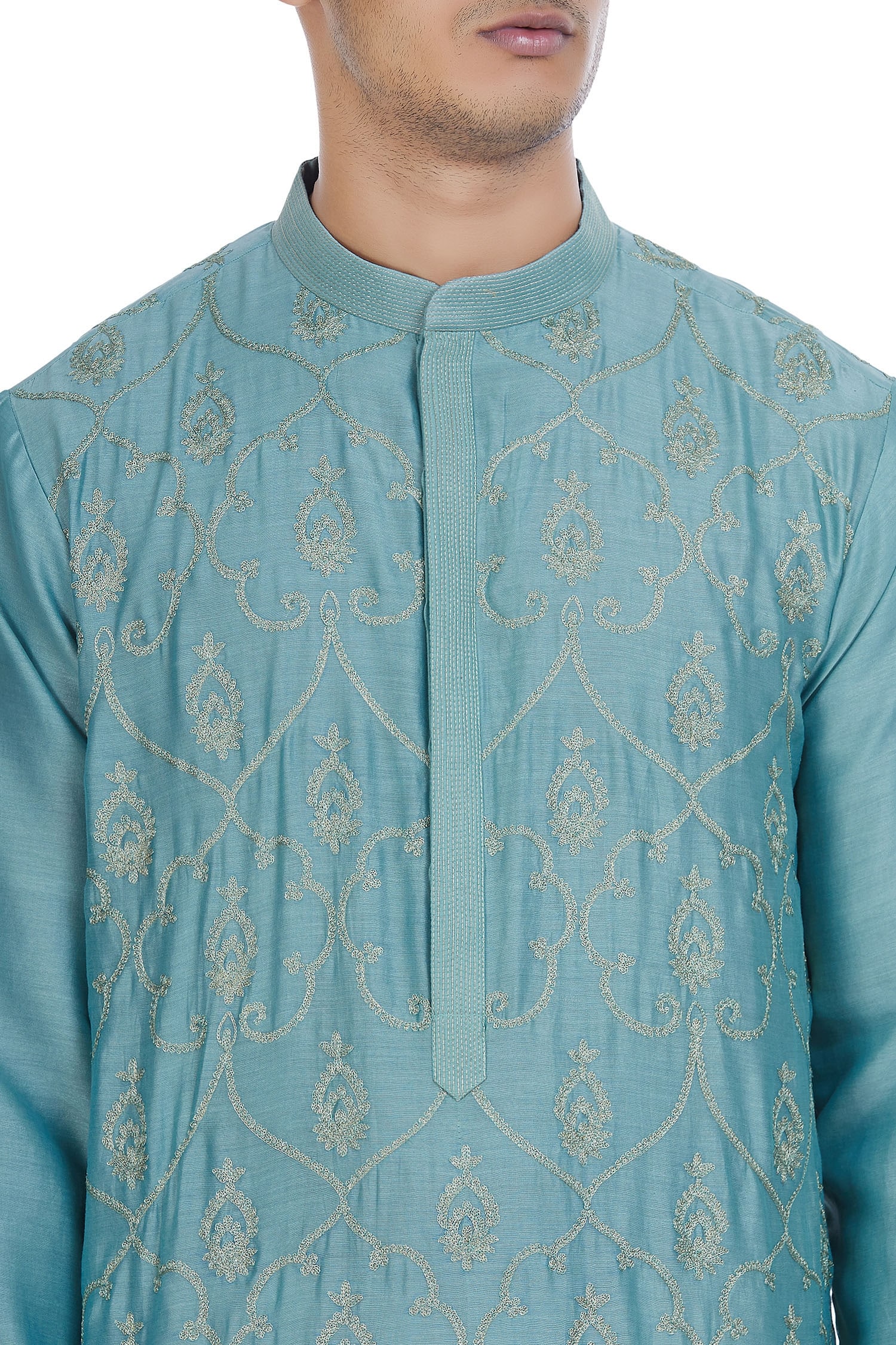 Buy Rar Studio - Men Blue Mughal Jaal Embroidered Kurta Online | Aza ...