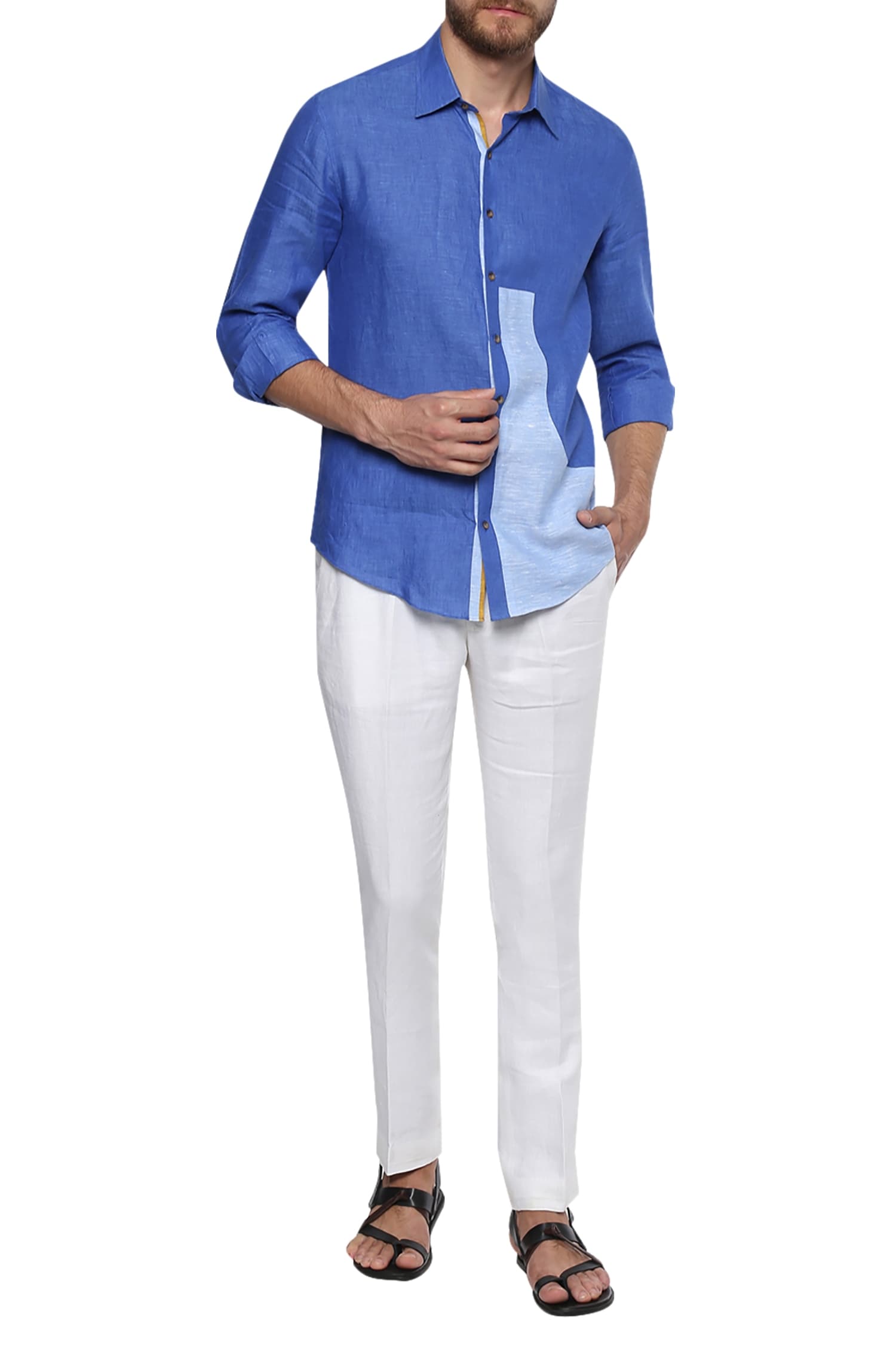 color block button down shirt