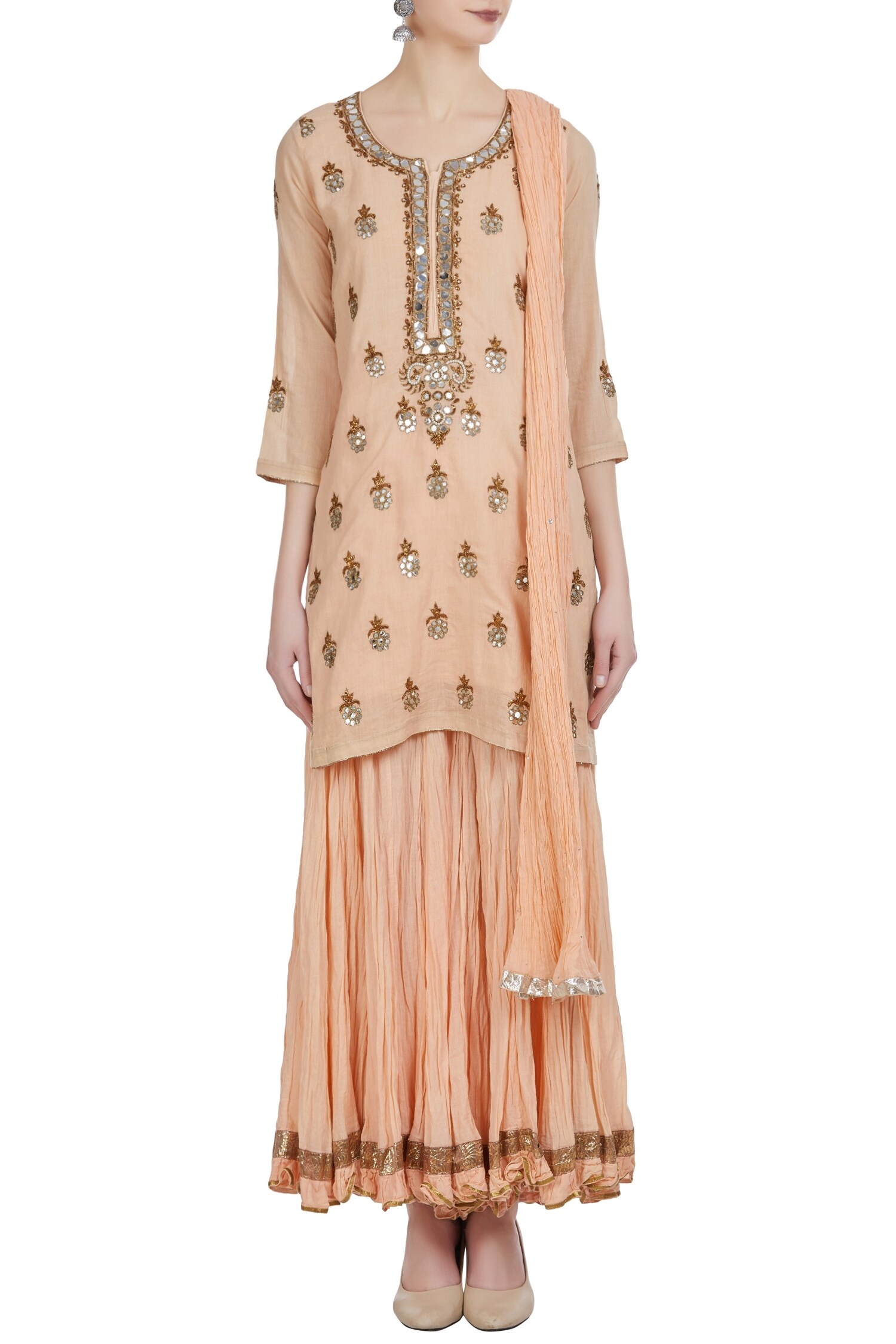 Buy Nazar by Indu Peach Mirror Work And Pitta Embroidered Kurta Set