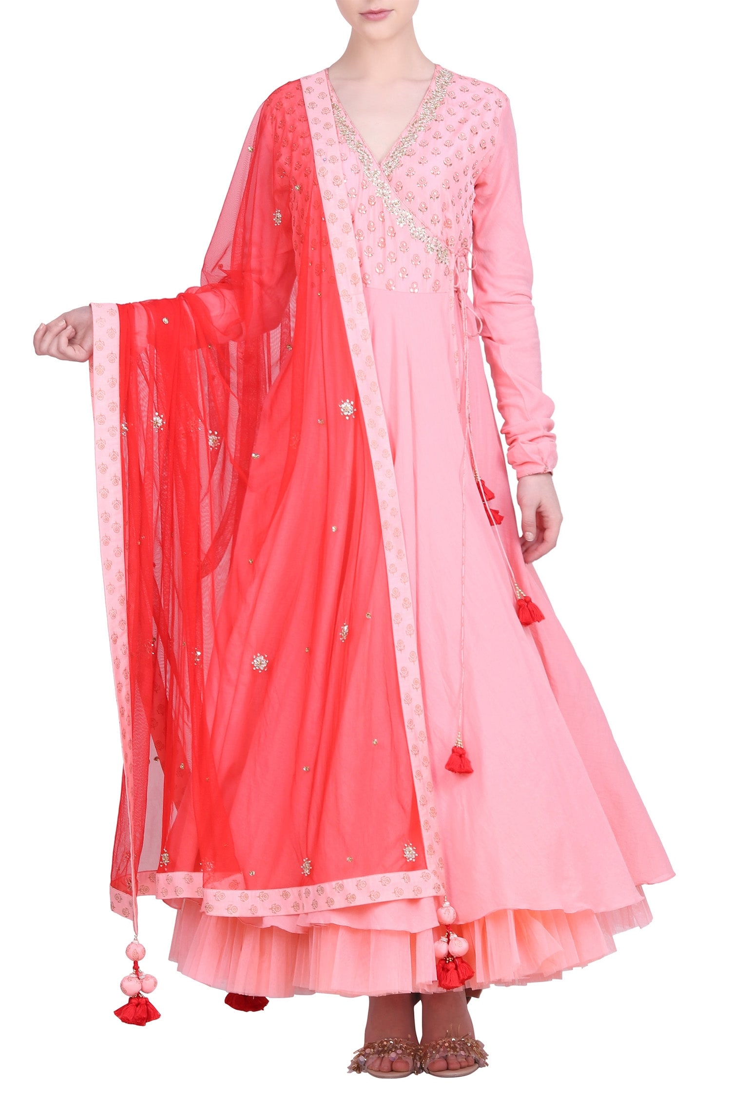 Buy Nikasha Pink Block Printed Angrakha Kurta Set Online Aza Fashions