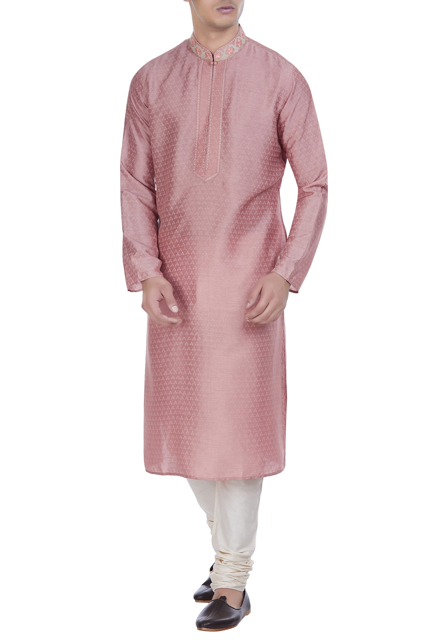 Buy Pastel colored block printed kurta by Krishna Mehta Men at Aza