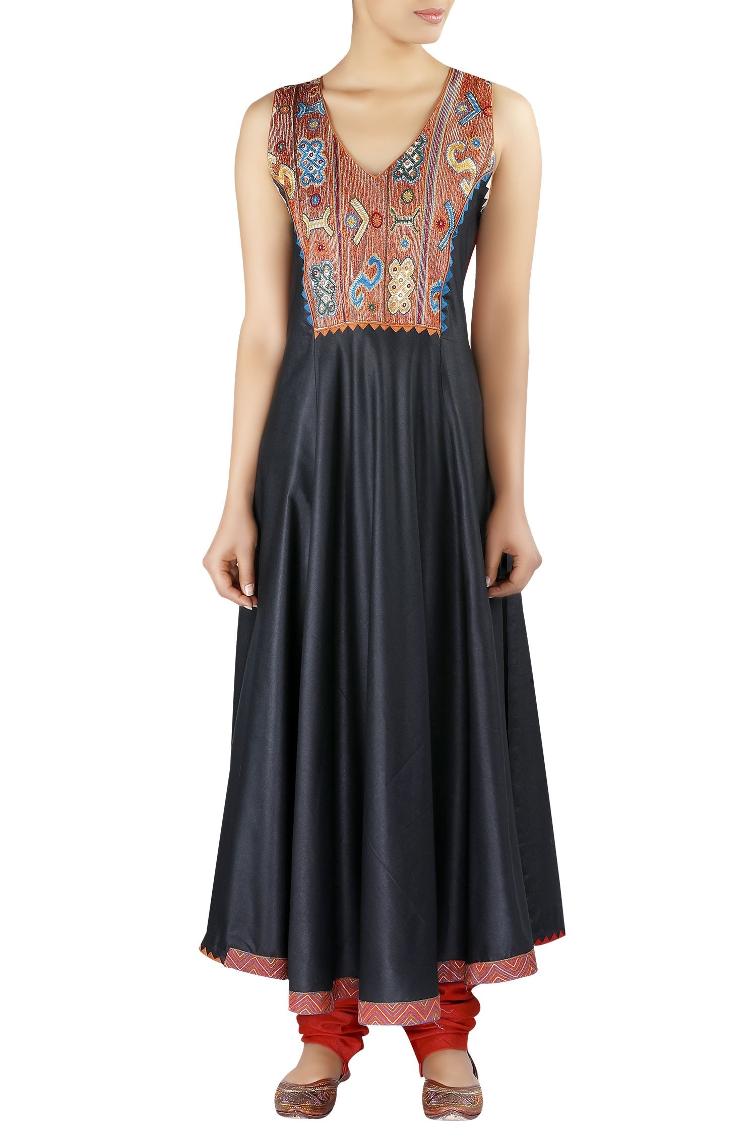 Buy Latha Puttana Orange Sleeveless Kurta With Dupatta And Churidar