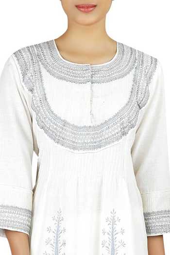 Blue Embroidered Chanderi Anarkali Set main image 0