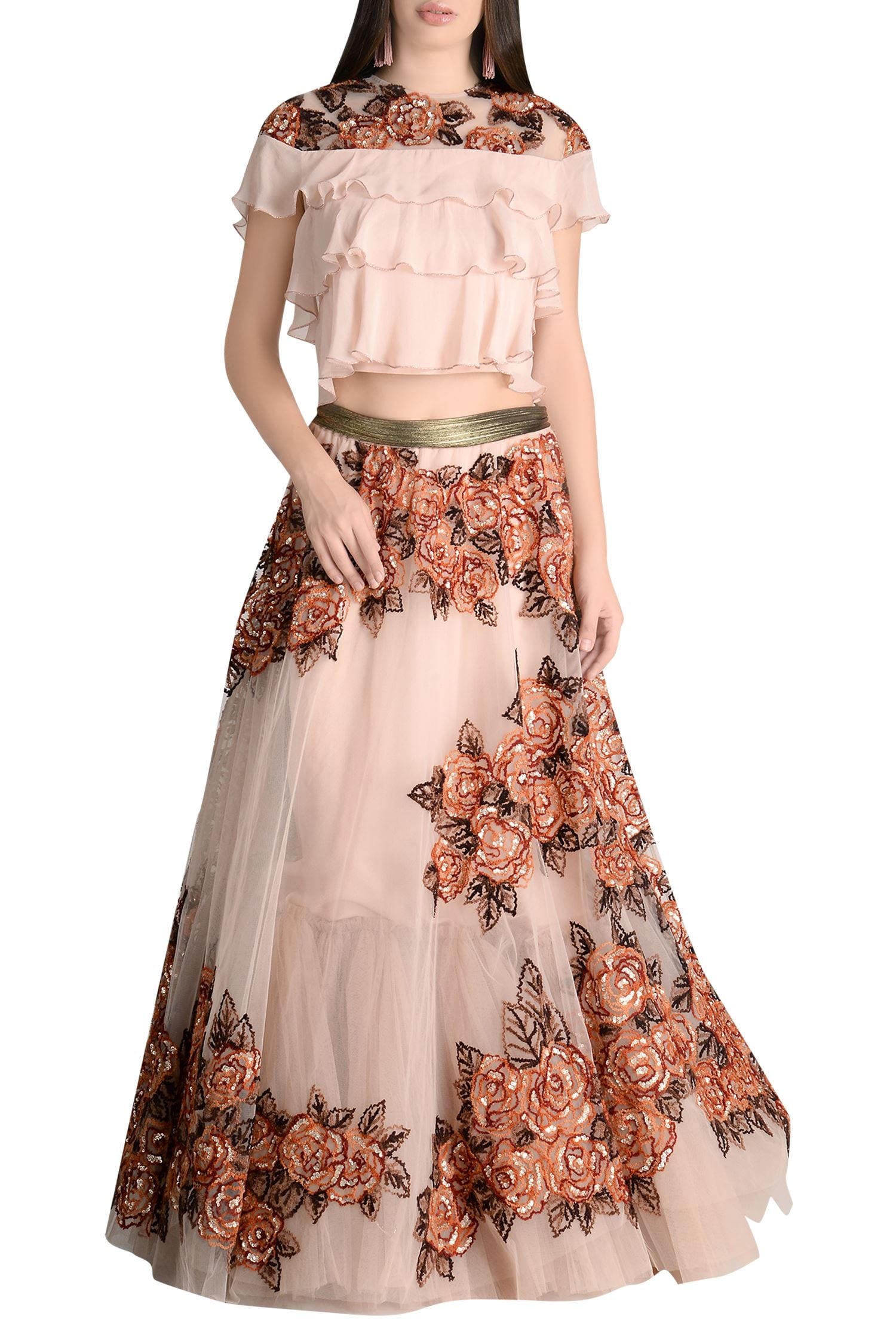 Buy Not So Serious By Pallavi Mohan Pink Floral Sequin Lehenga With ...