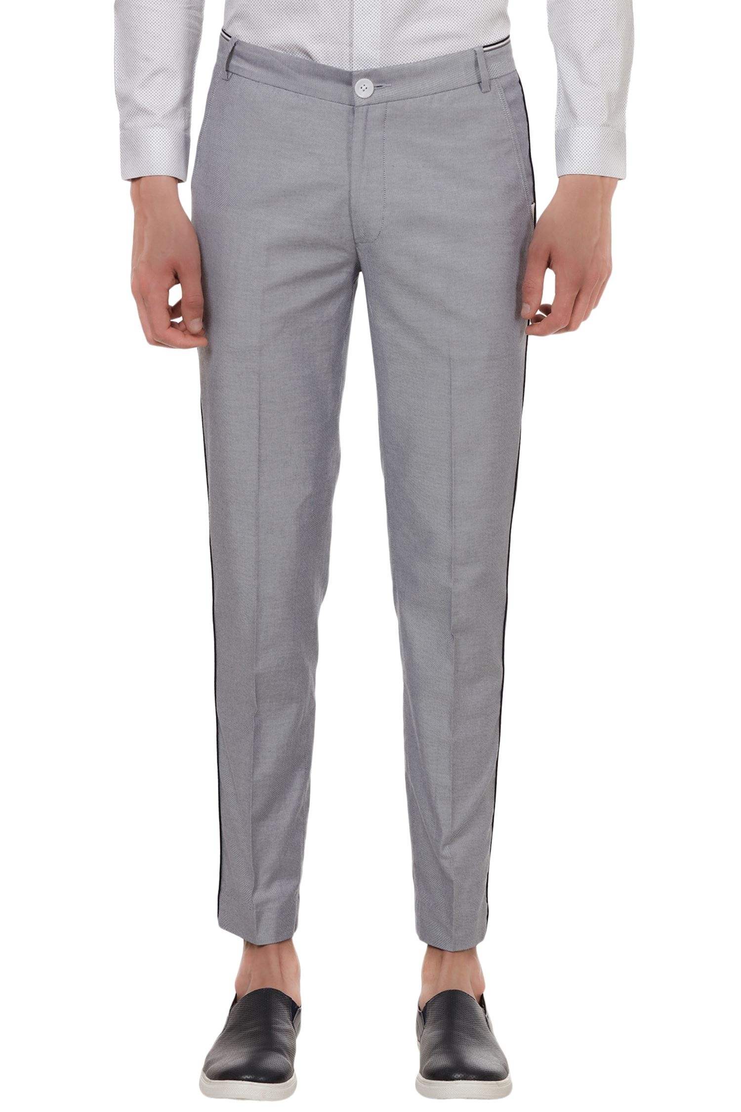 Buy INTUNE Navy Textured Polyester Blend Slim Fit Men Trousers | Shoppers  Stop