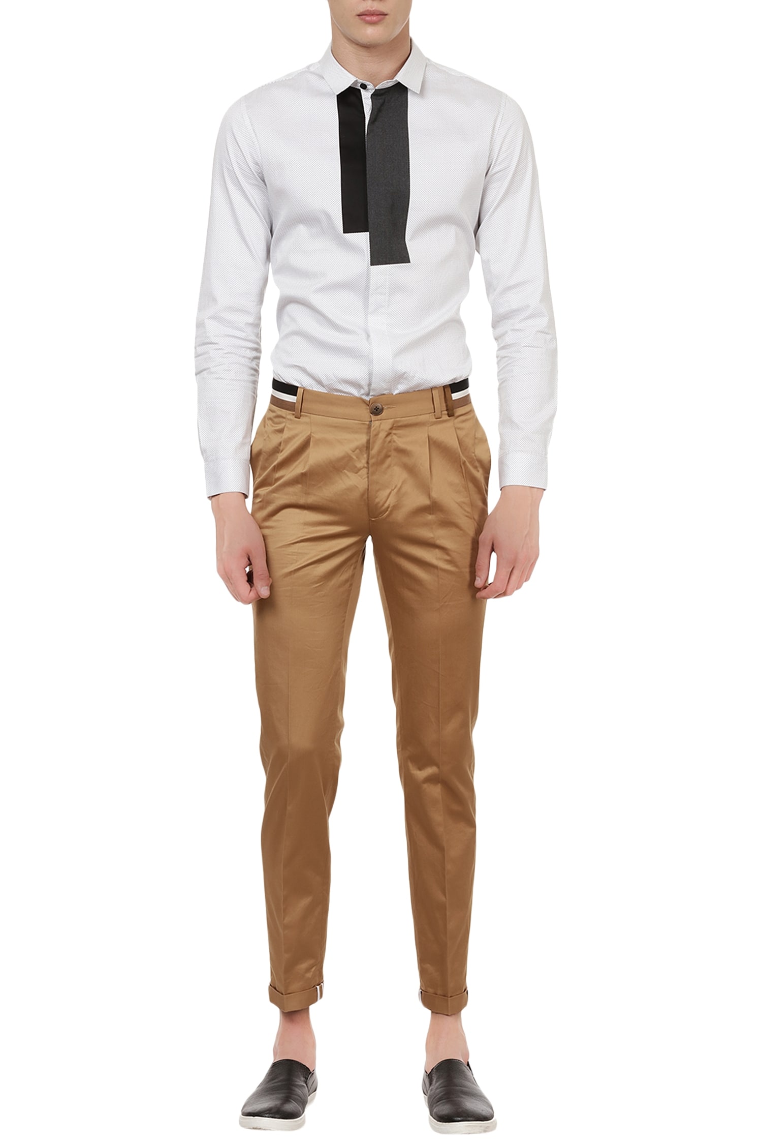 Lacquer Embassy Brown Casual Trousers With Stripe Tape Detailing For Men