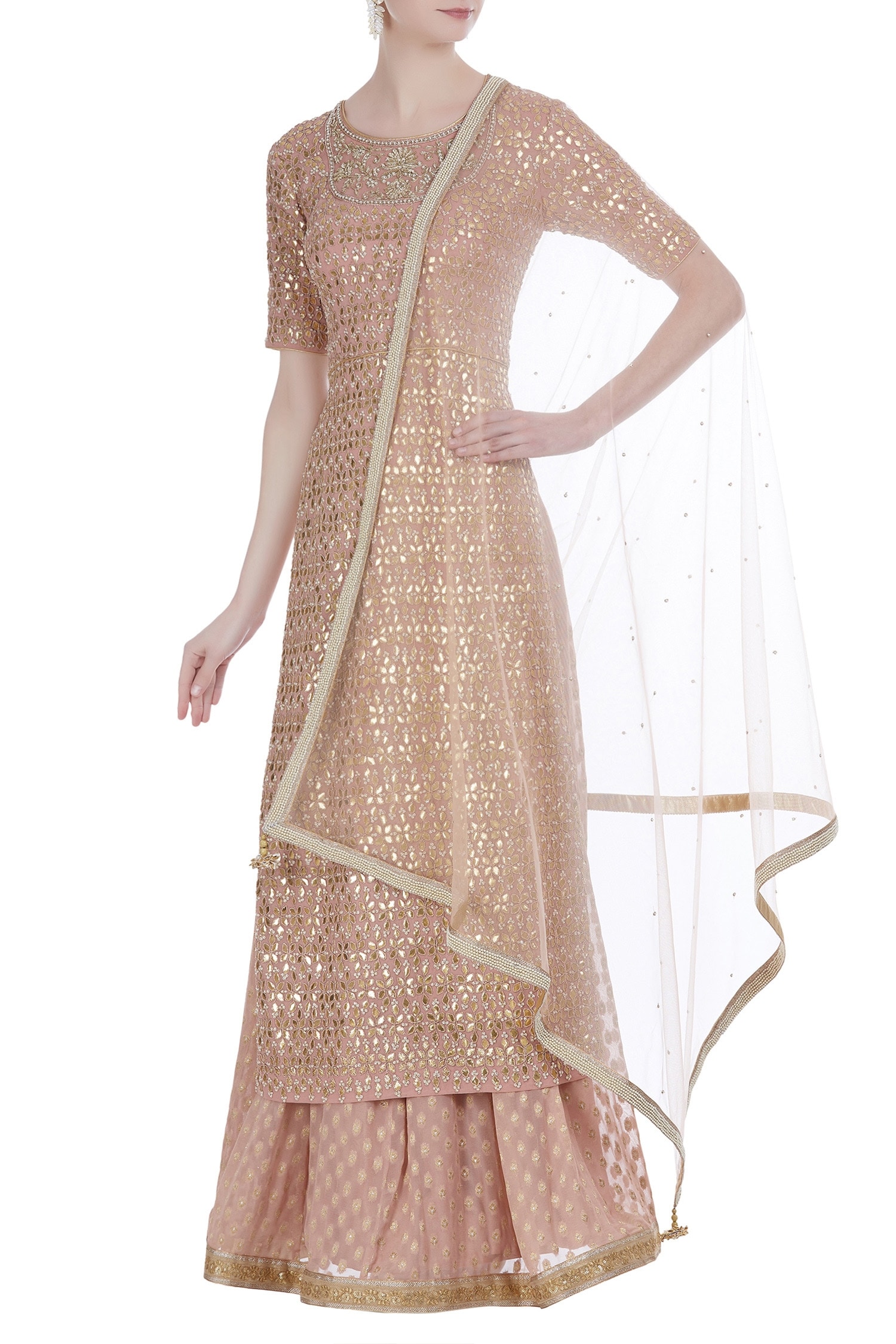 Buy Kritika Dawar Pink Embroidered Kurta With Lehenga Skirt And Dupatta