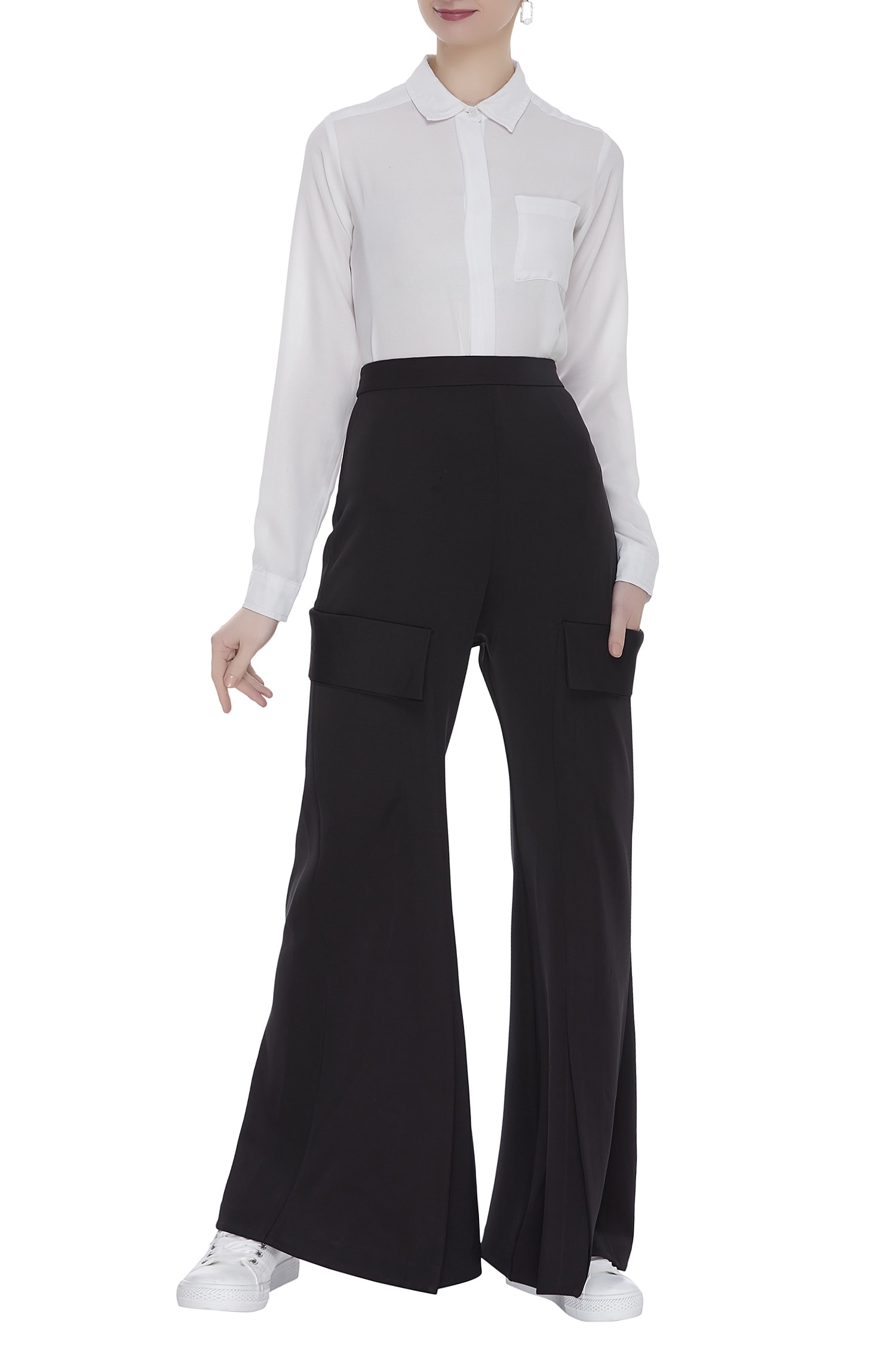 Buy Notebook Black Flared Pants With Side Pocket Online | Aza Fashions
