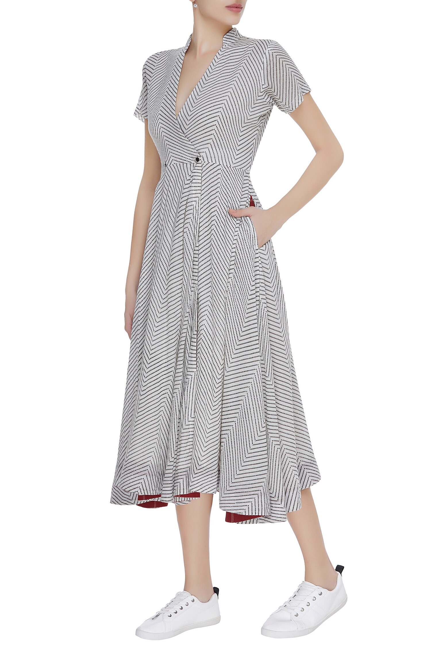 Buy Kharakapas Ivory Hand Block Print Midi Dress Online Aza Fashions