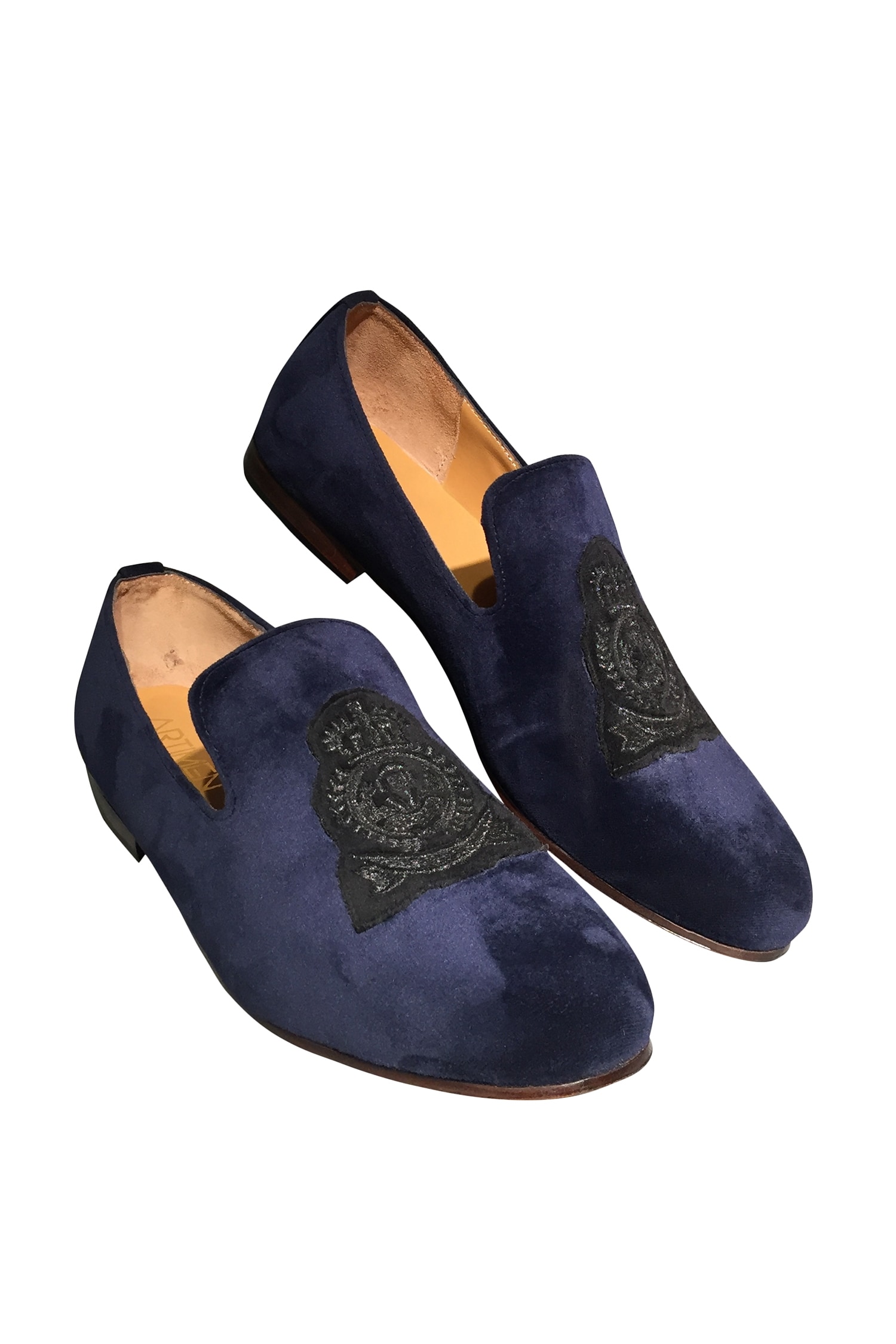 Buy Blue Embroidered Velvet Loafers For Men by Artimen Online at Aza