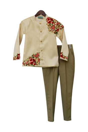 Buy Embroidered bandhgala with pants by Fayon Kids at Aza Fashions