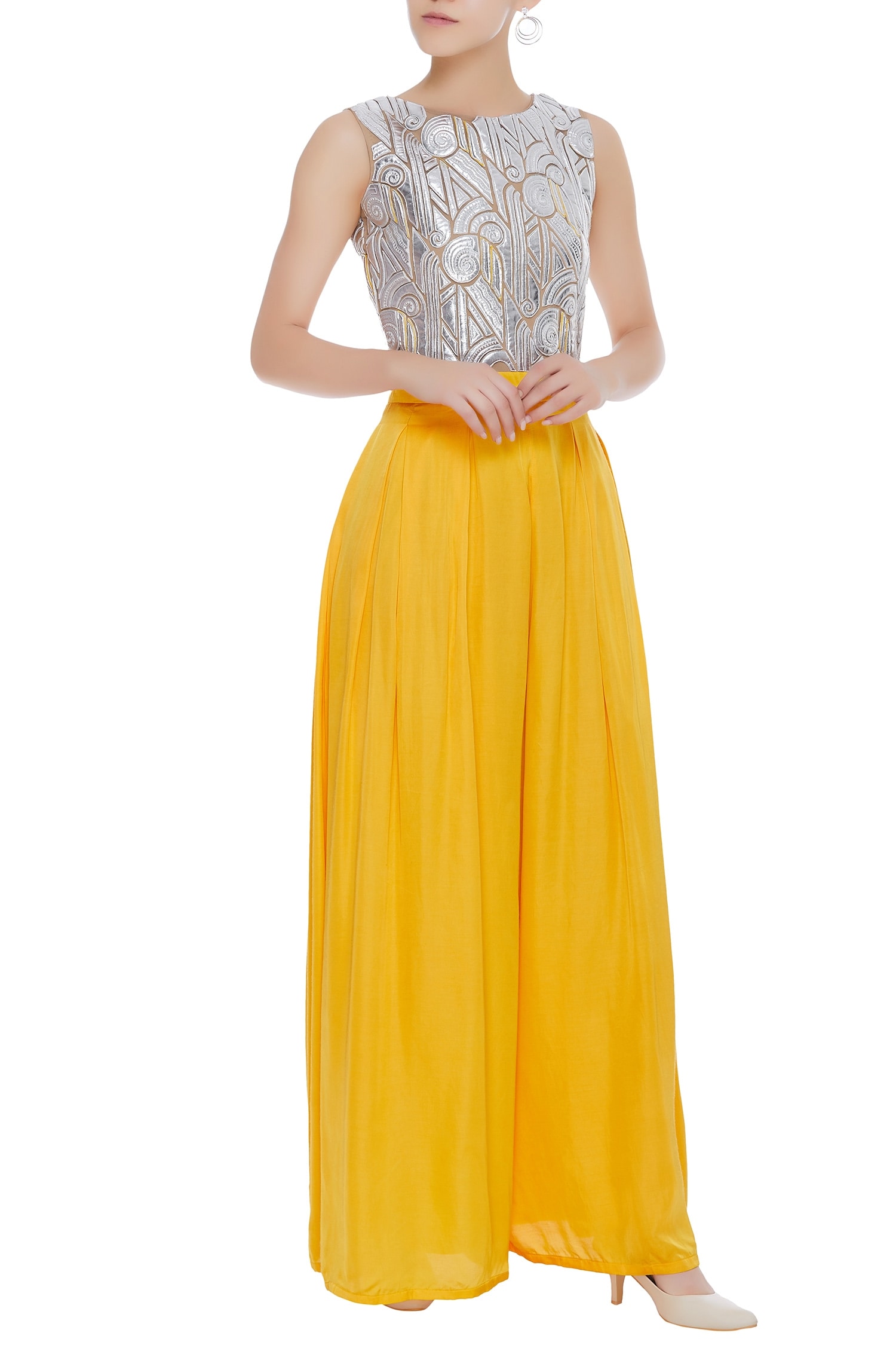 Buy Vidhi Wadhwani Yellow Embroidered Flared Jumpsuit Online Aza Fashions