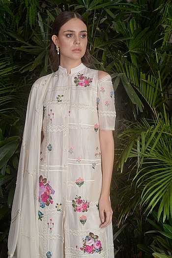 Zeenat Powder Blue Chanderi Asymmetric Kurta Set