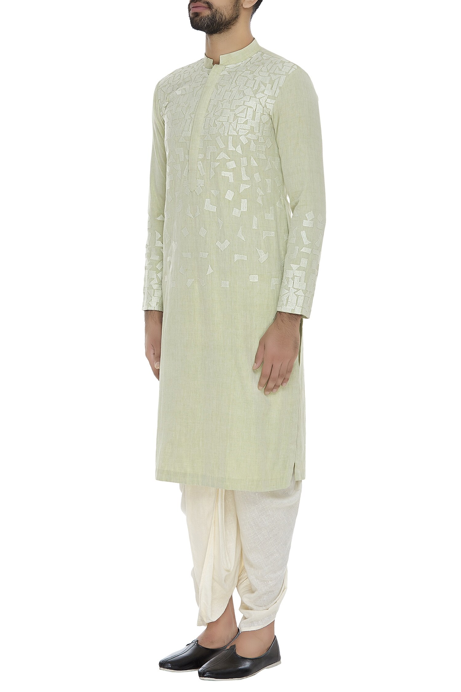 Buy Sayantan Sarkar - Men Green Embroidered Straight Kurta Online | Aza ...